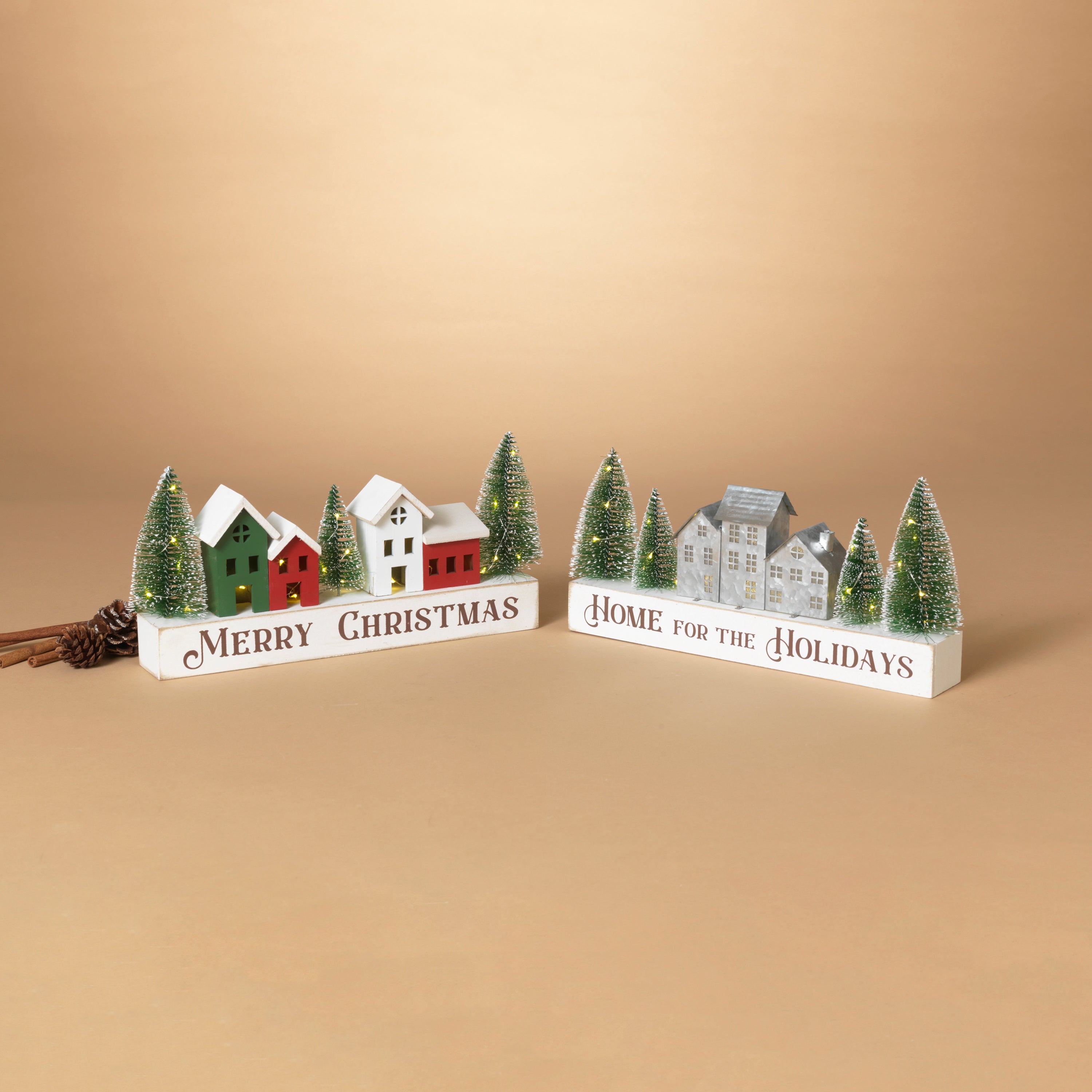 Cheerful 14 in L Battery Operated Lighted Wood and Metal Holiday Village Table Décor 2691360EC