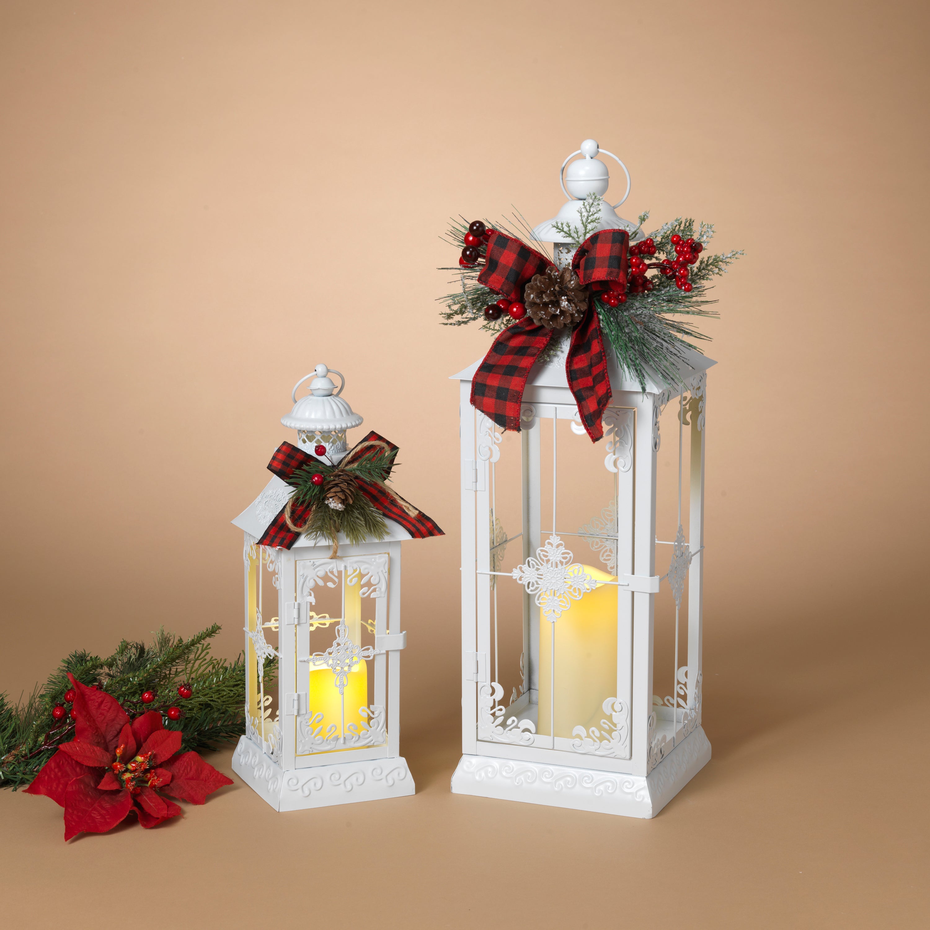Whimsical Metal Holiday Lanterns with Floral Accent, Set of 2 2732710EC