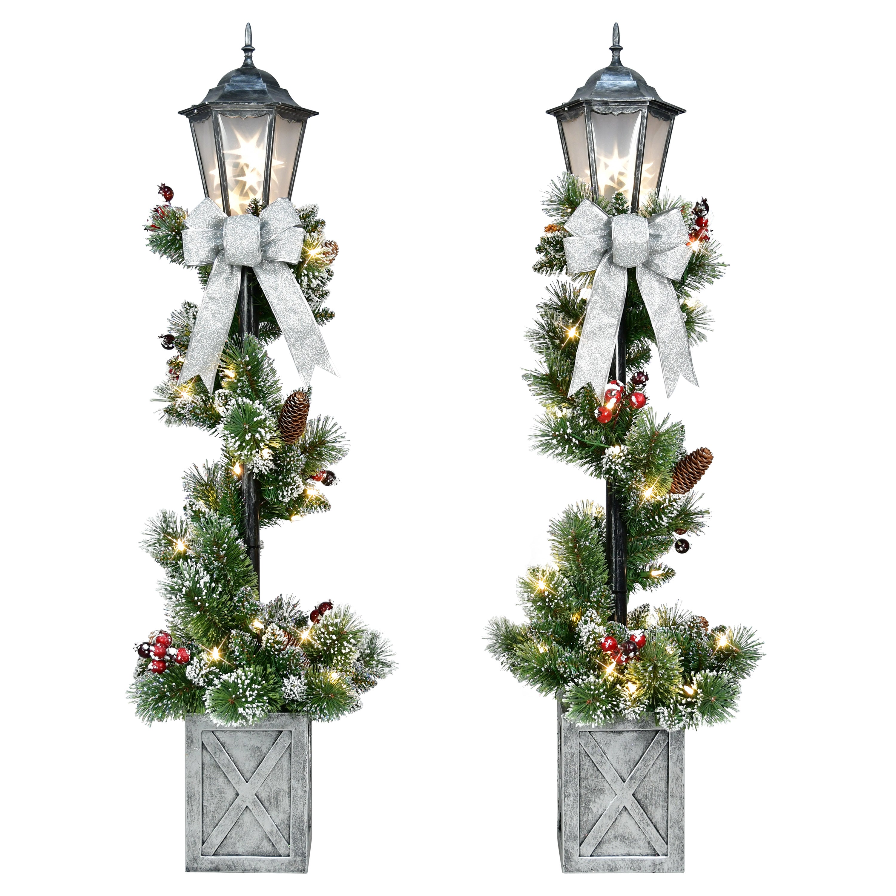 4' Set of 2 Pre-Lit Artificial Lamp Posts with Decorative Pot 4655A-LP40L05-2