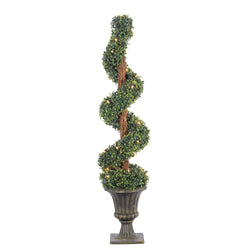 Sterling 4 ft. Pre Lit Clear UL Potted Boxwood Spiral Tree
