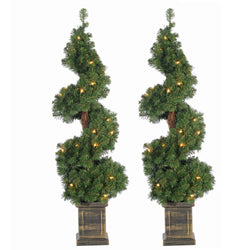 Sterling 3.5 ft. Pre Lit Warm White LED Potted Spiral Tree Set of 2