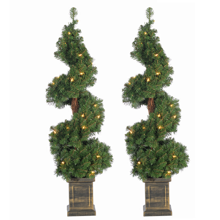 Sterling 3.5 ft. Pre Lit Warm White LED Potted Spiral Tree Set of 2