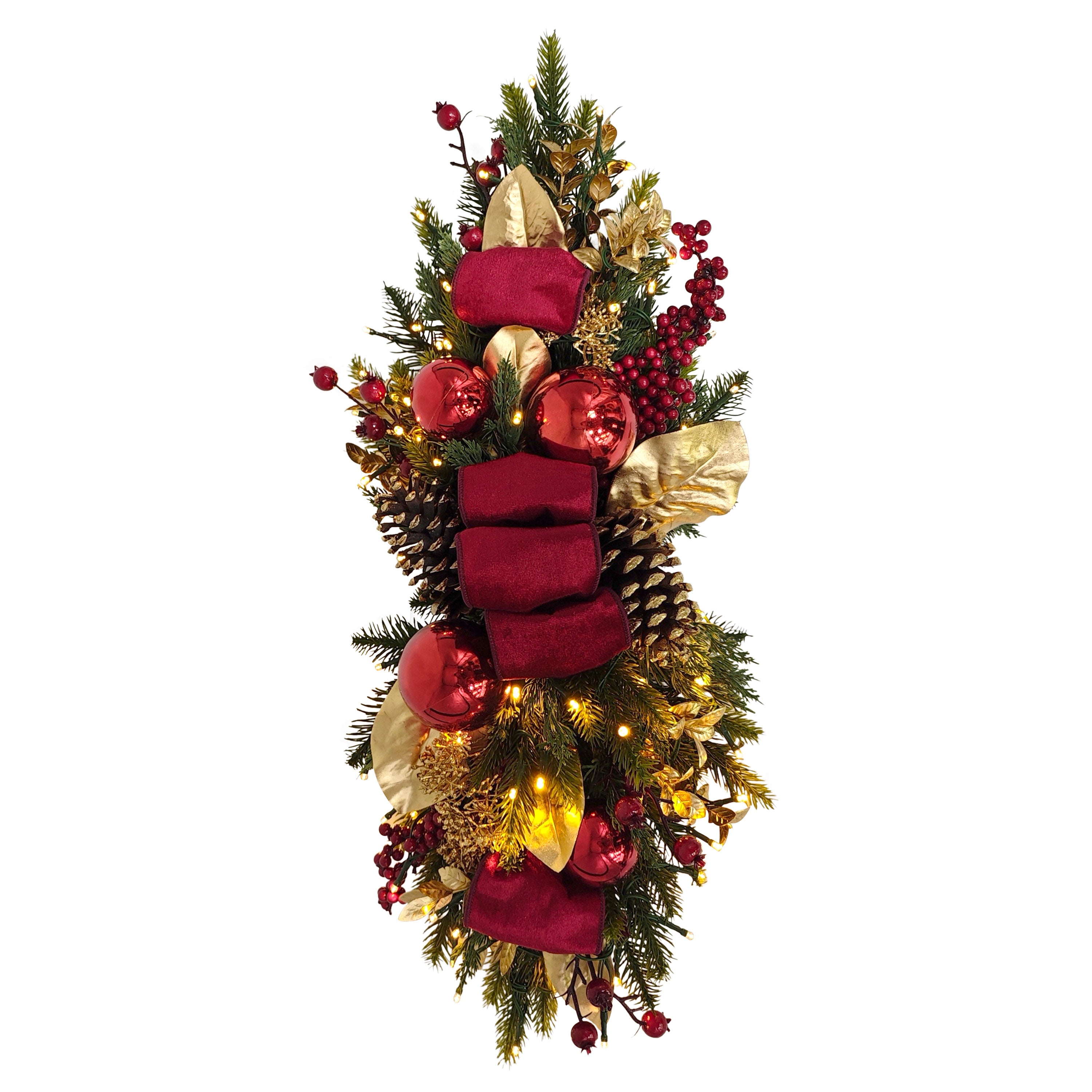 28" Pre-Lit Battery-Operated Adorned Banister Swag 51018-ST28LW07A-BO