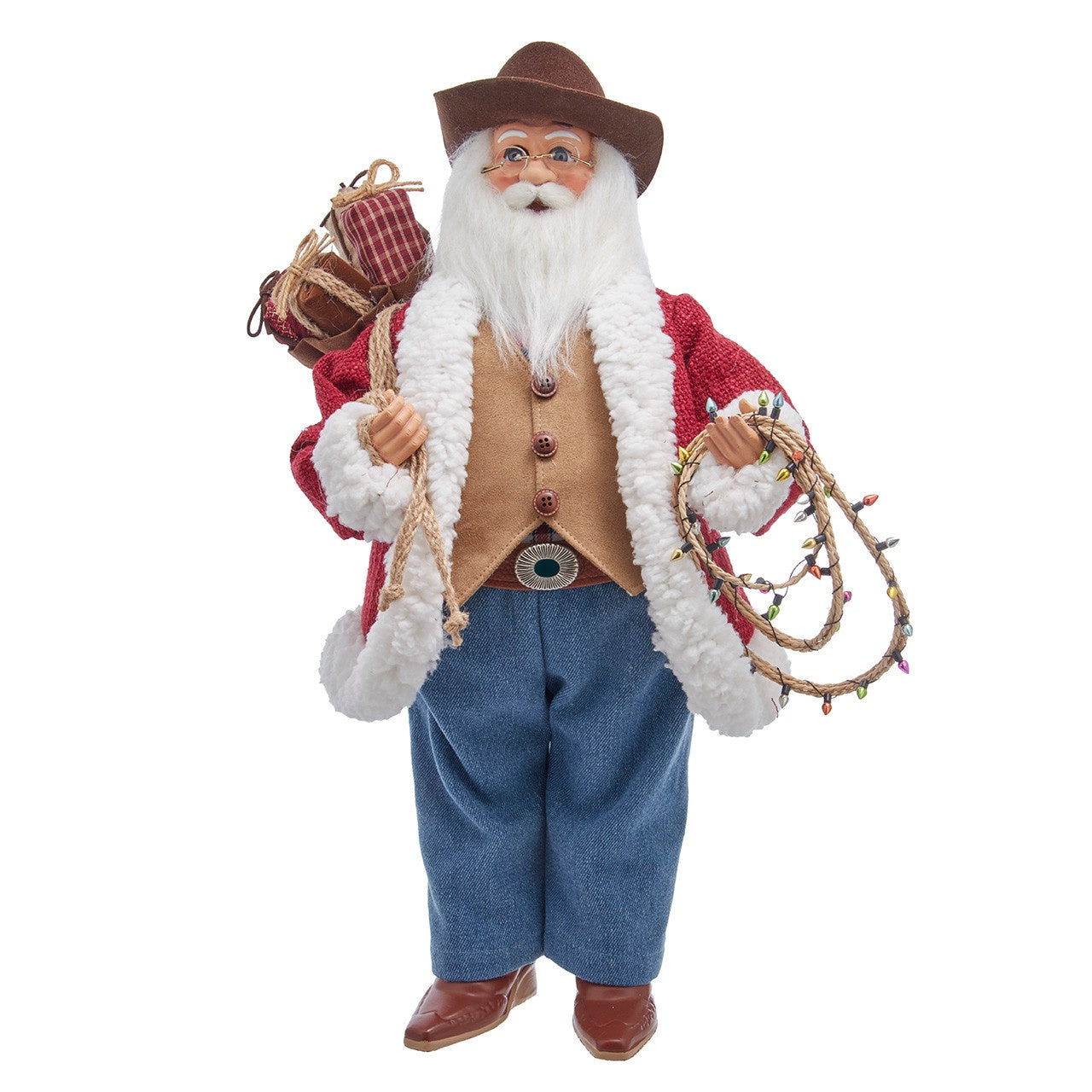 Kurt Adler 18" KSA Kringles Western Santa With Bag & Lasso #KK0164