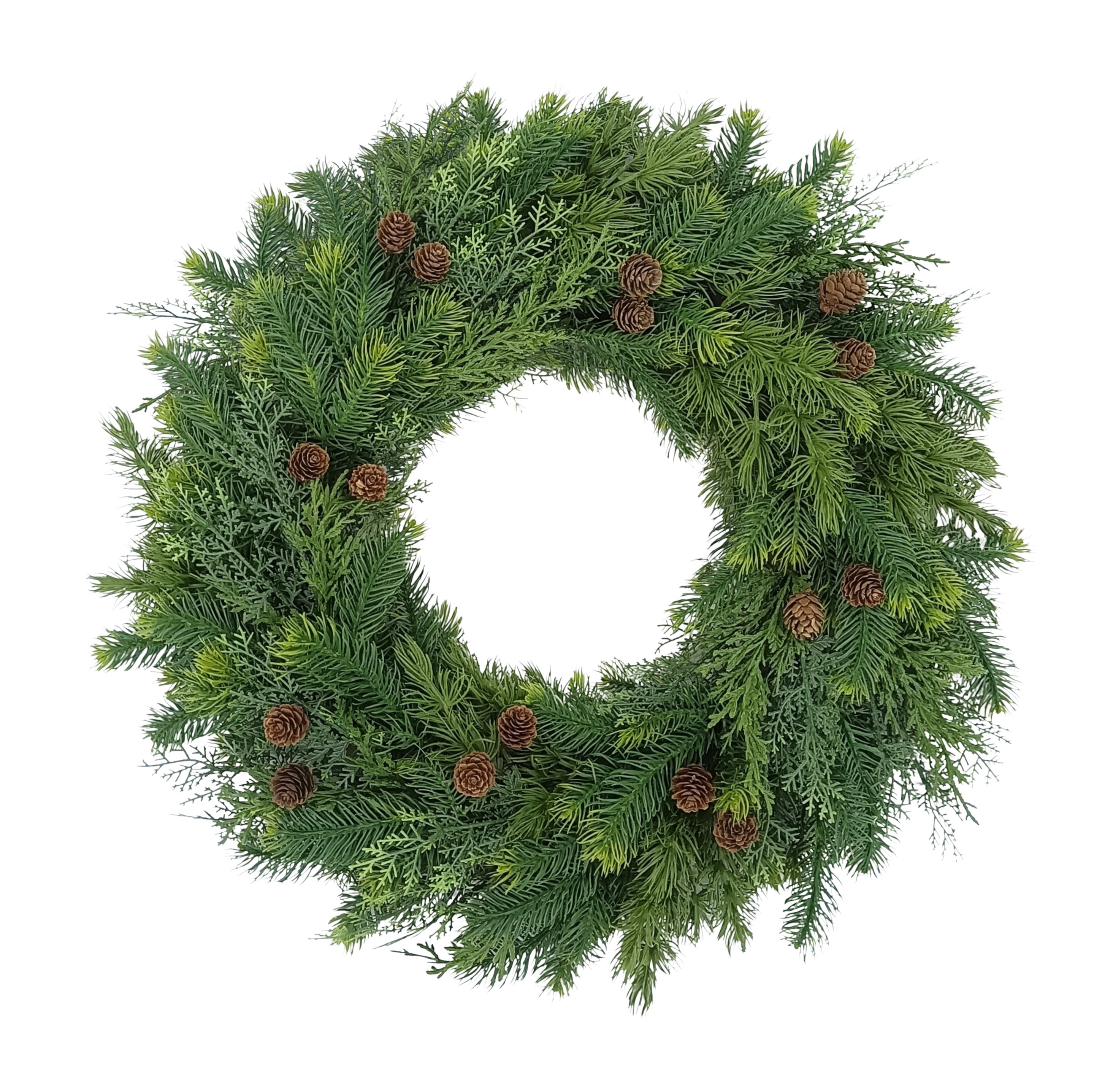 24" Artificial Christmas Wreath with Soft PE Tips Adorned with Pinecones 5931-W24A