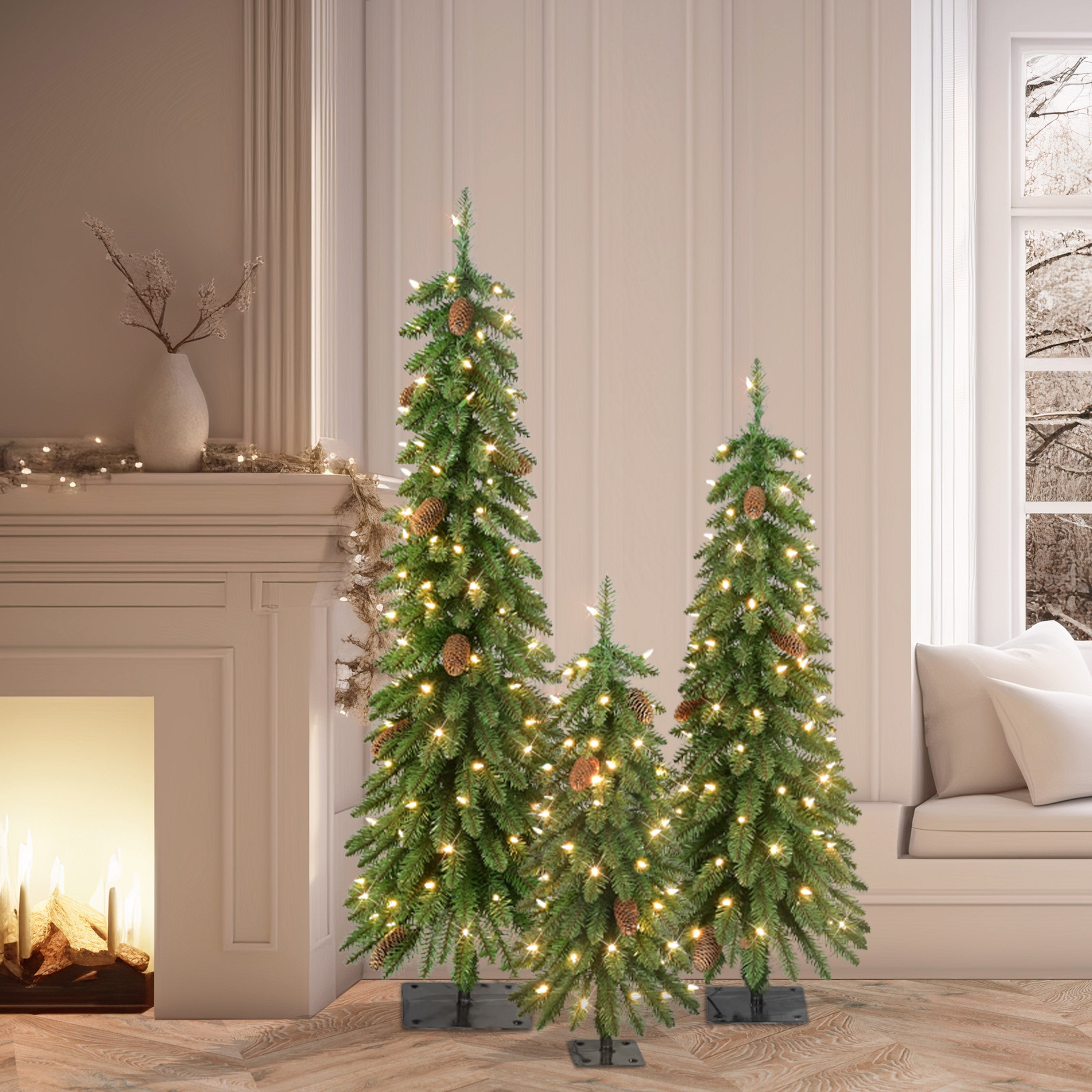3 Pre-Lit Christmas Trees