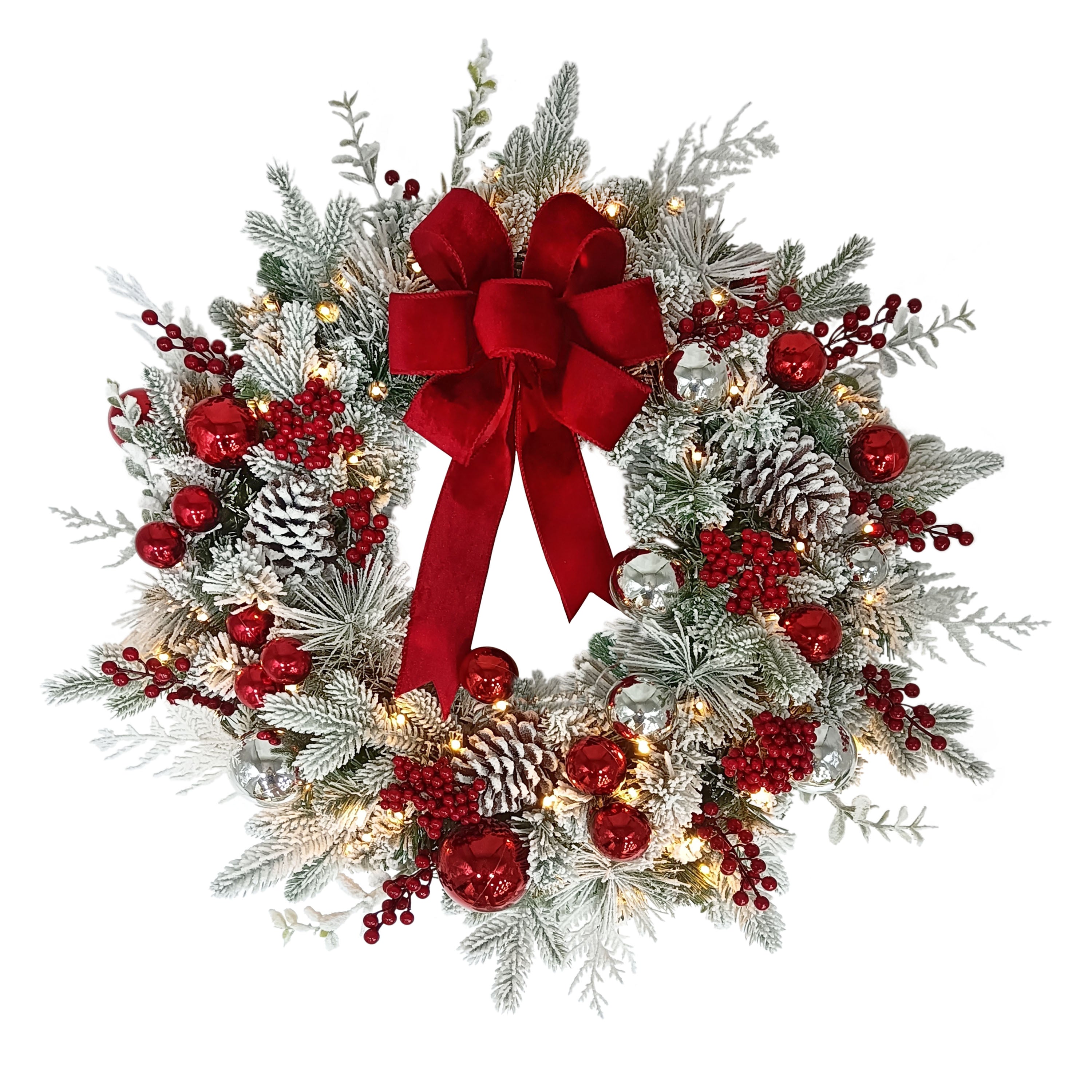26" Battery-Operated Pre-Lit Decorated Artificial Wreath 4646A-W26LW08-BO
