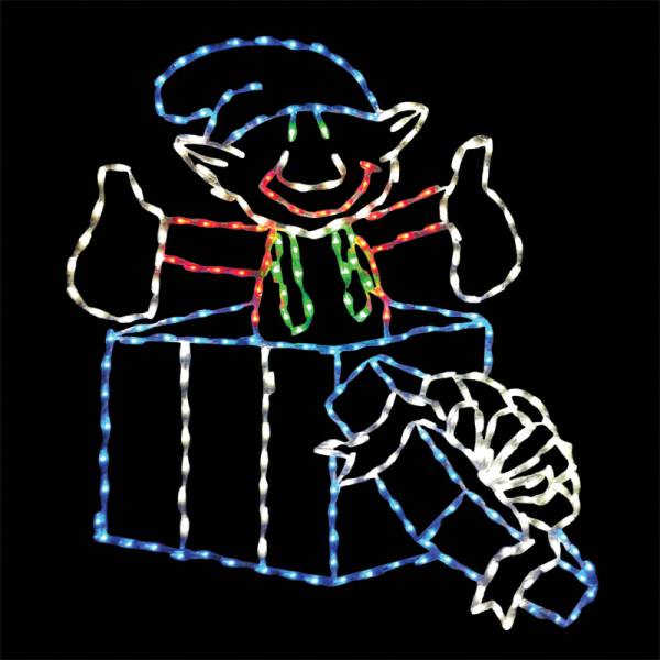 Brite Ideas 50" Elf Popping Out of Gift Box LED Display Set of 2 EGB43