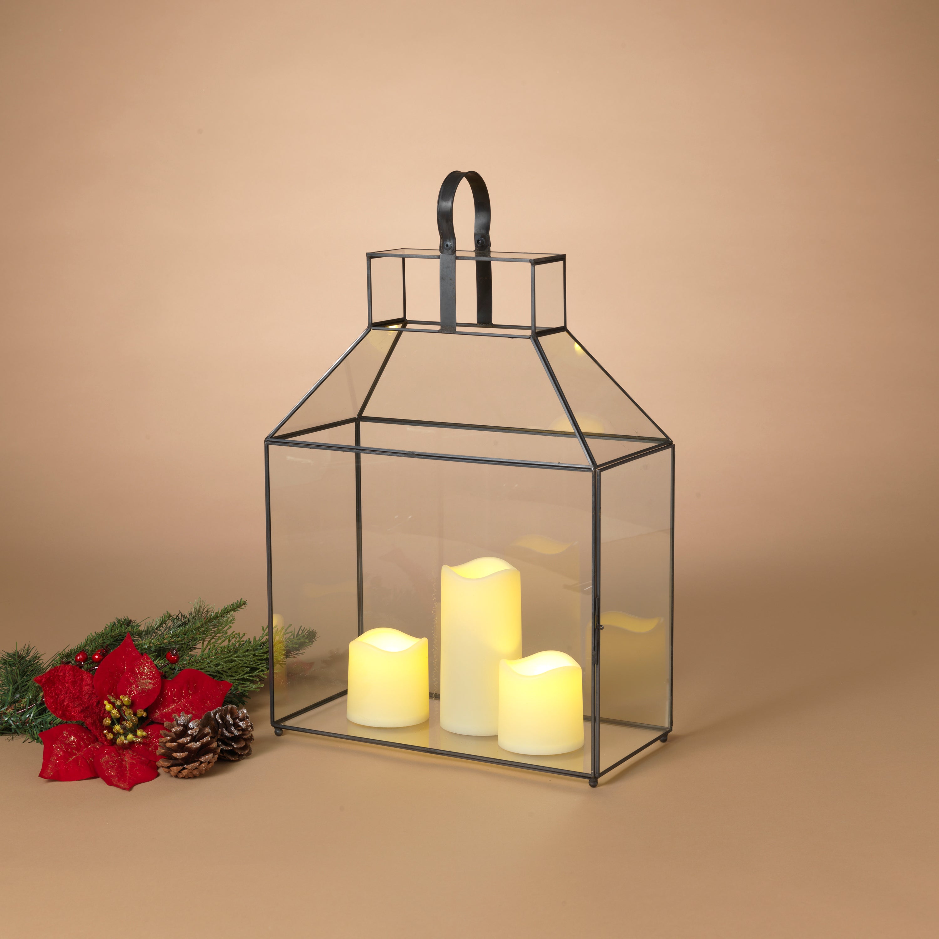Snow dusted 20 in H Metal and Glass Holiday Lantern 2735620EC