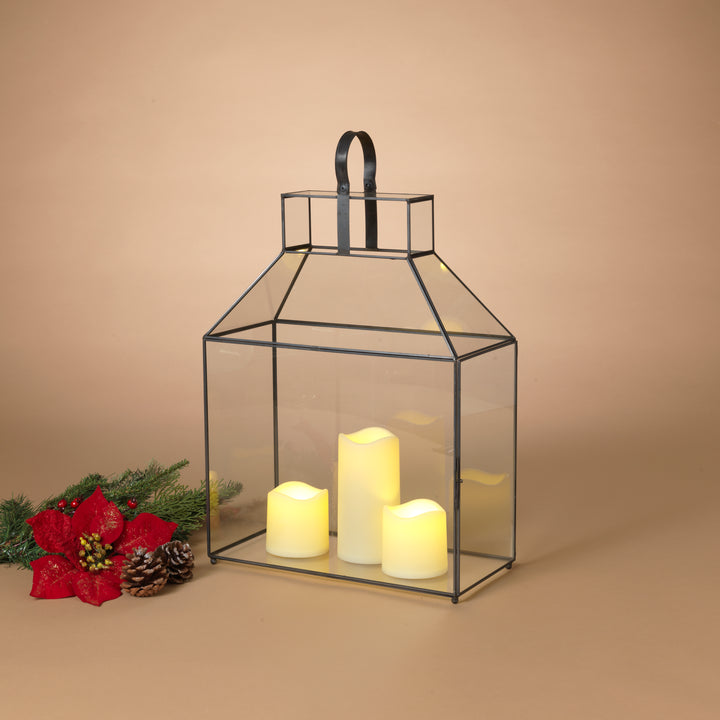 Snow dusted 20 in H Metal and Glass Holiday Lantern 2735620EC