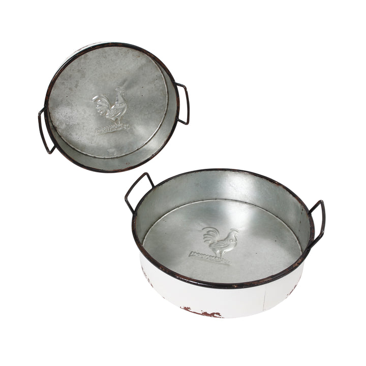 Decorative Farmhouse Set of 2 Round Nesting Metal Trays 2385400HDEC