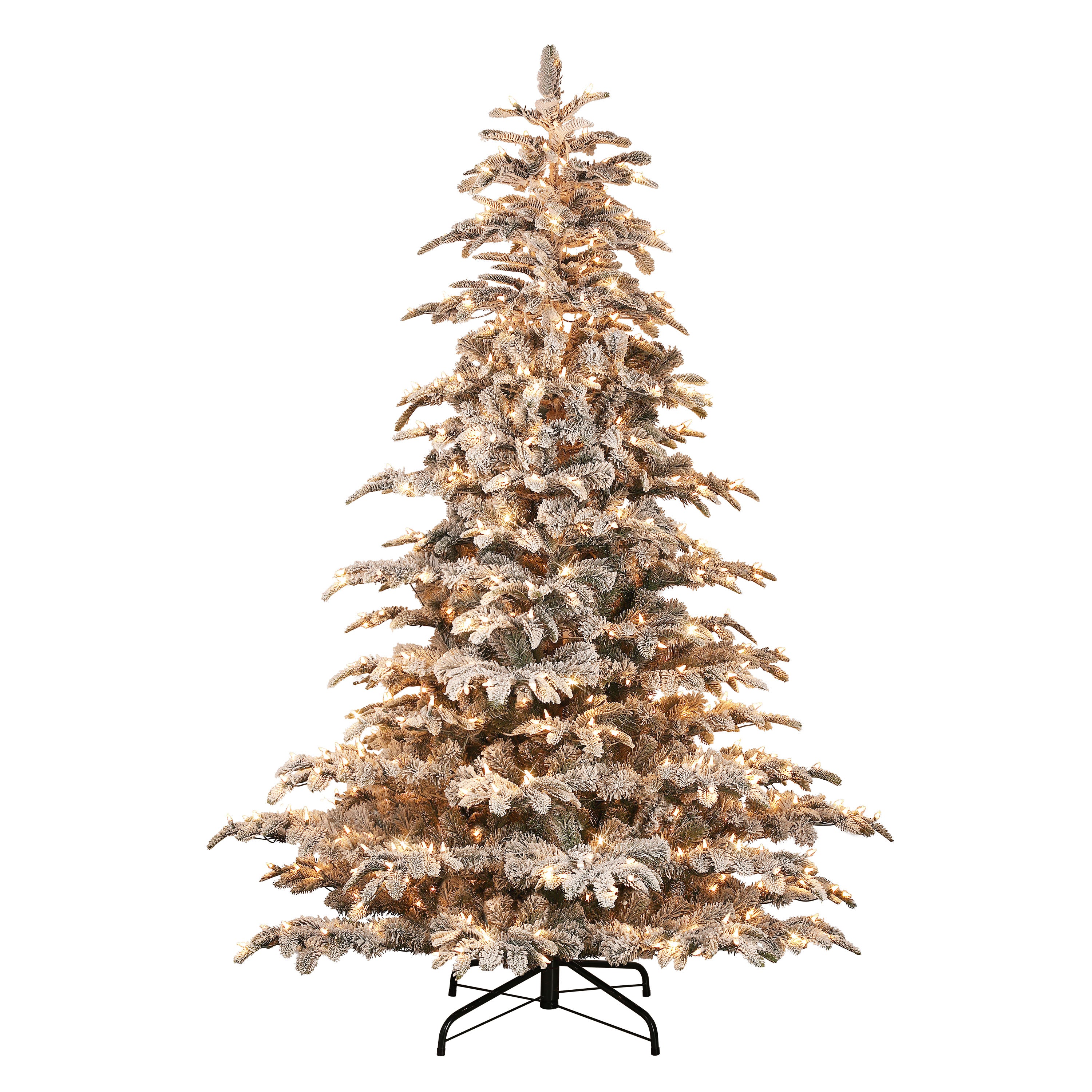 7.5 ft Pre-Lit Aspen Fir Flocked Artificial Christmas Tree with 700 UL Clear Lights, On/Off Foot Pedal, Metal Stand, Green APGFA-75C7