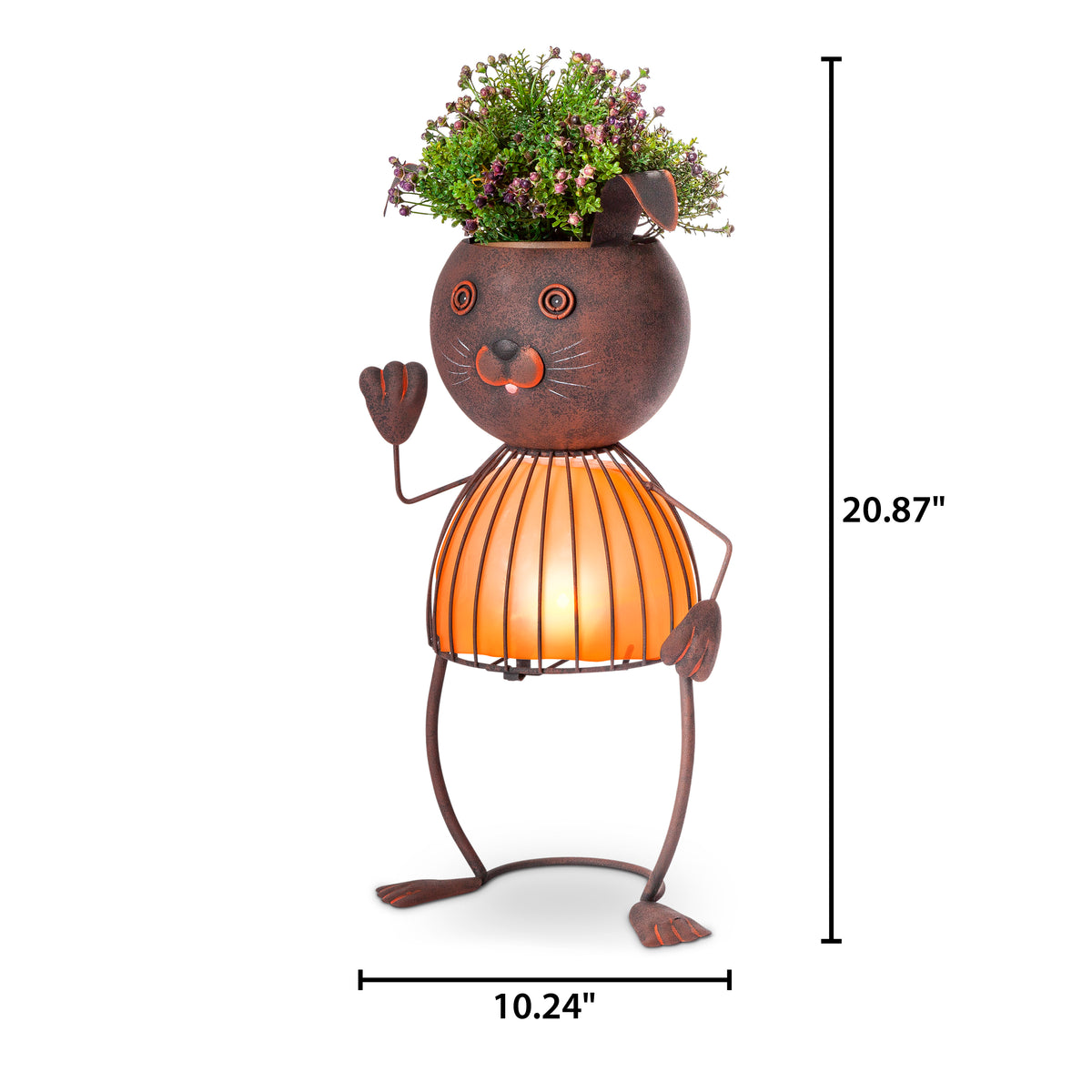 20.87 Inch Whimsical Orange Solar Lighted Metal Rabbit Planter Head ...
