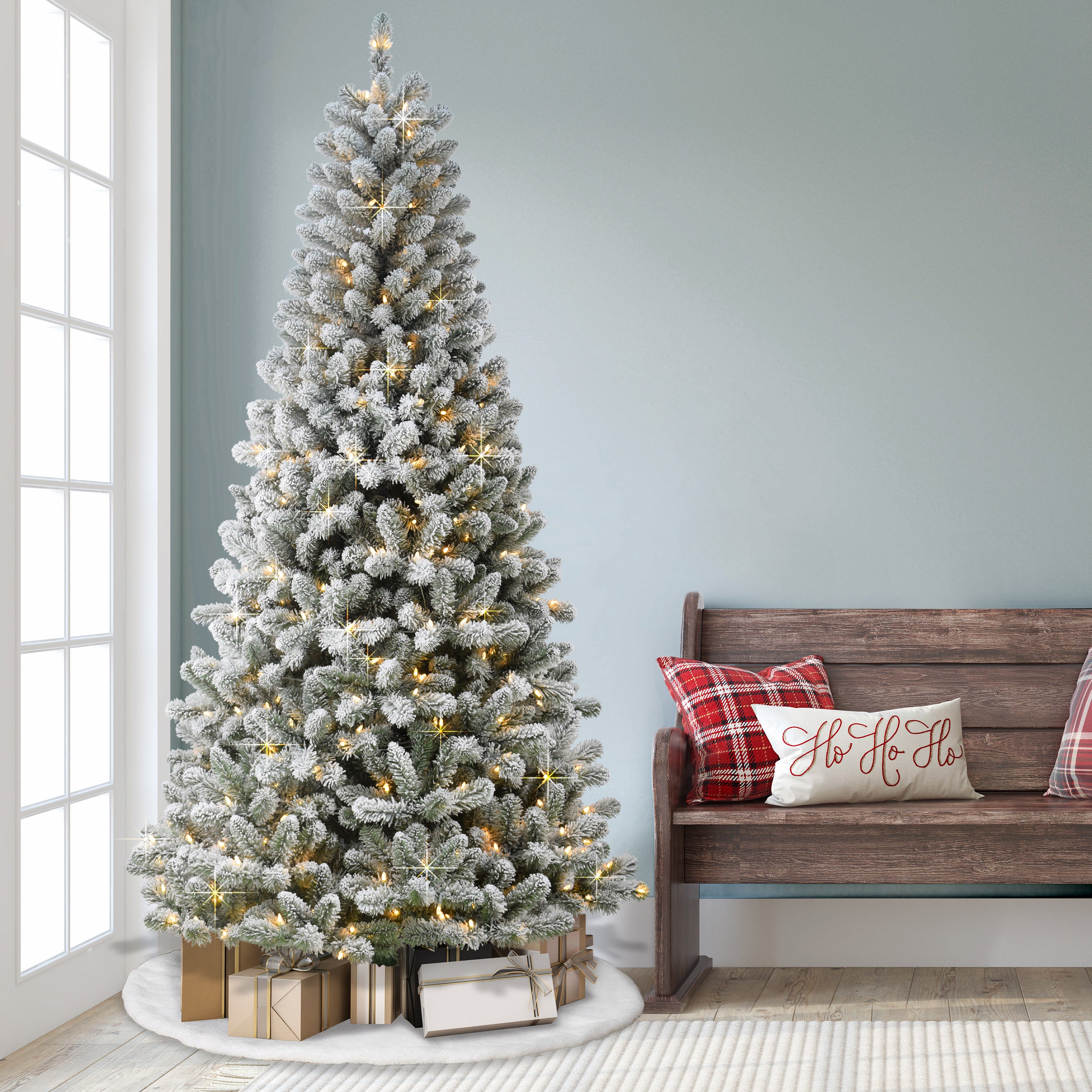 7.5ft Pre-Lit Flocked Virginia Pine Christmas Tree