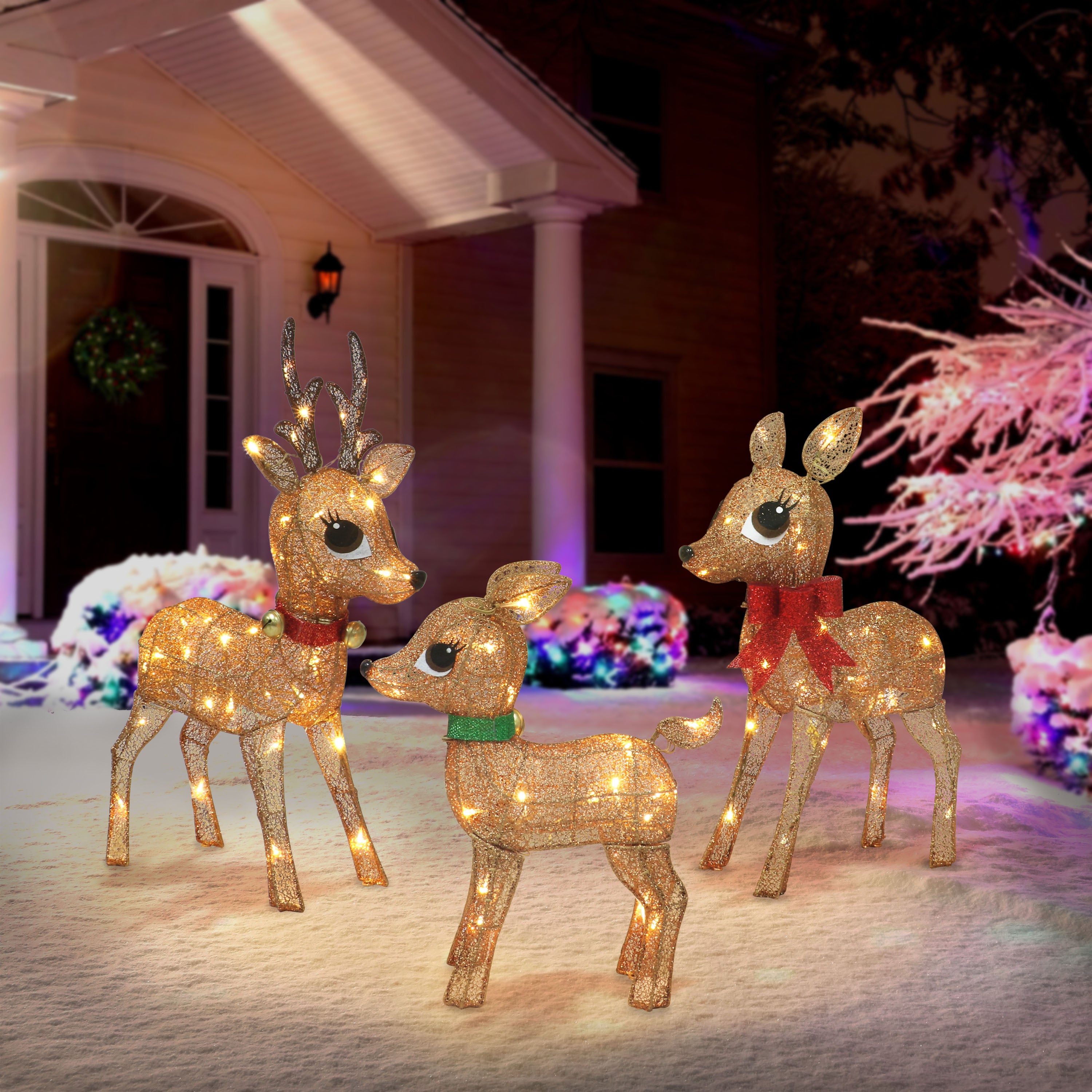 Set of 3 Lighted Outdoor Wire Frame Deer