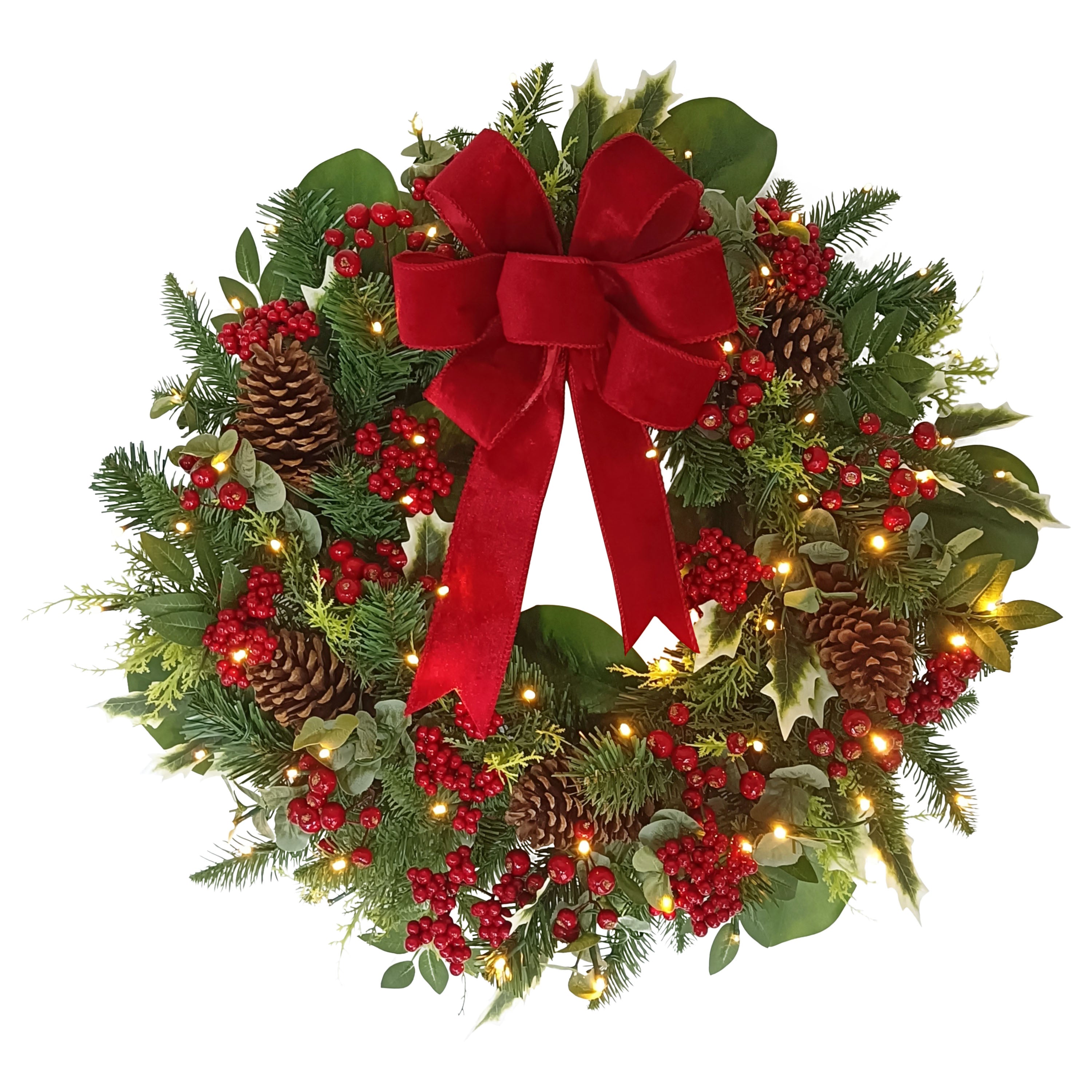 26" Battery-Operated Pre-Lit Decorated Artificial Wreath 4647A-W26LW08-BO