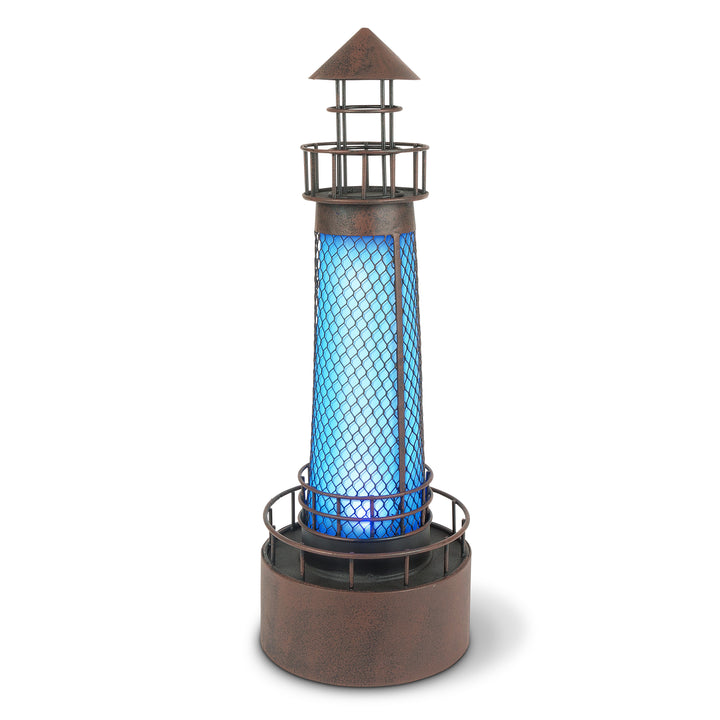 21 Inch Garden Blue Solar LED Metal Lighthouse 71144EC-1