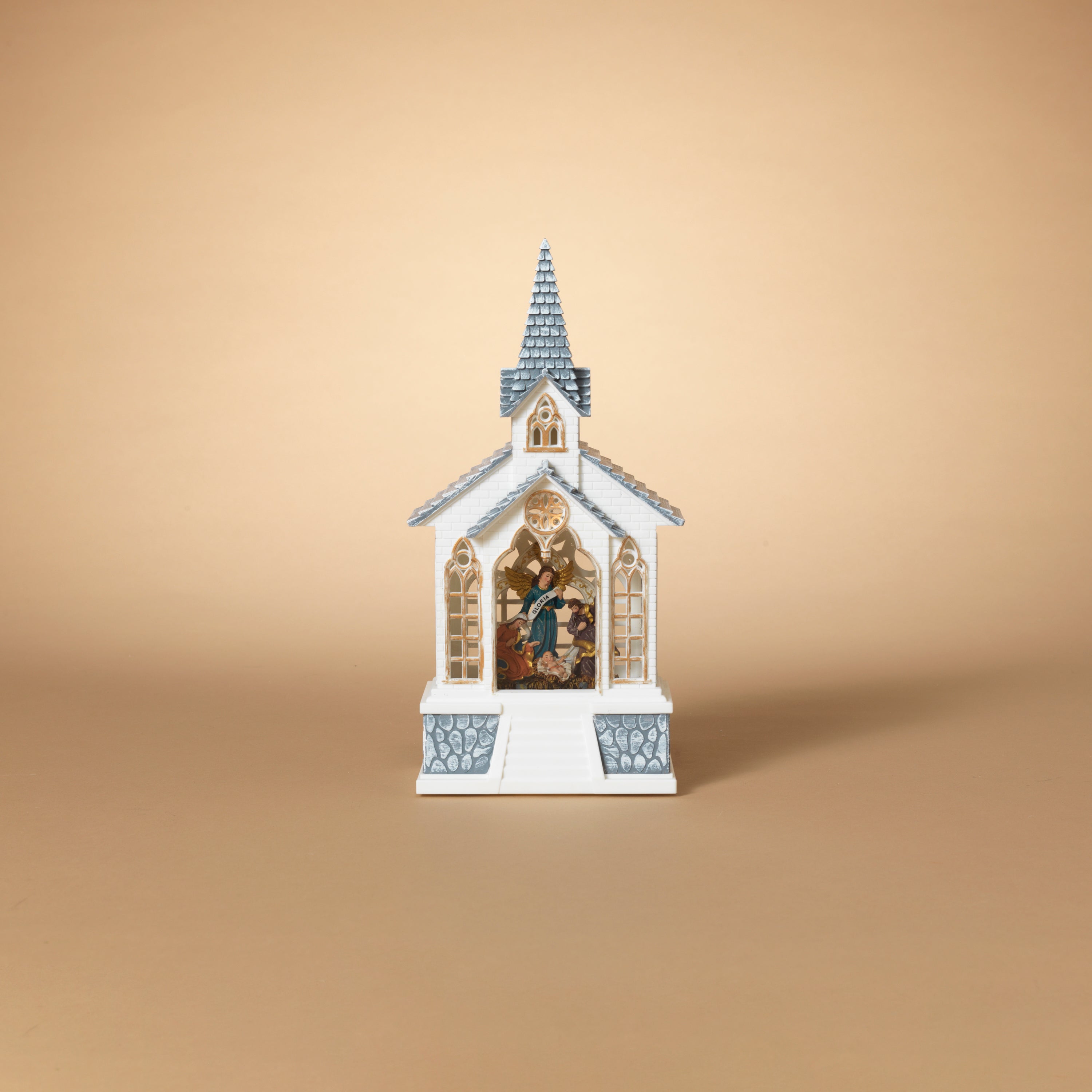 Cheerful 11 in H Battery Operated Lighted Spinning Water Globe Church