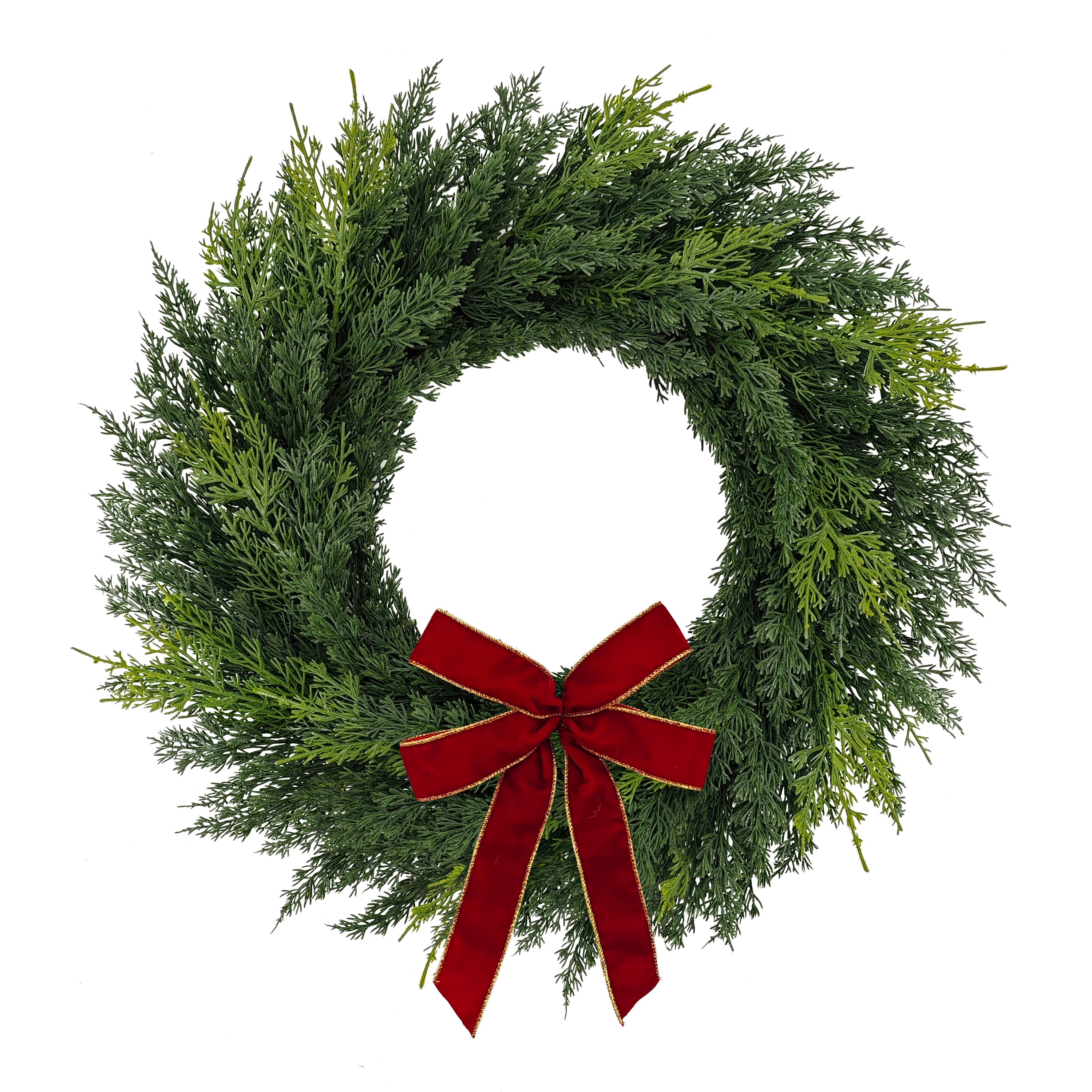 22" Artificial PE Cypress Christmas Wreath with Bow 5995-W22A