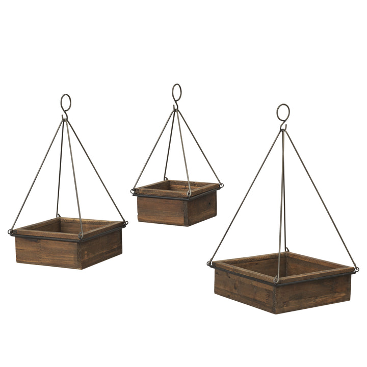 Set of 3 Square Rustic Wood and Metal Planters 2635520EC