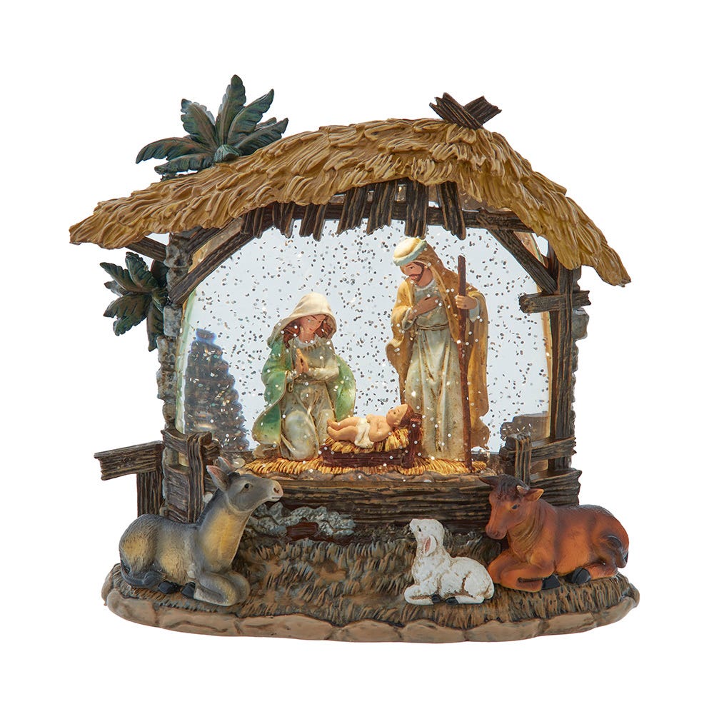 Kurt Adler 8-Inch Battery-Operated USB Lighted Nativity Scene with Spinning Glitter Water Globe N1063