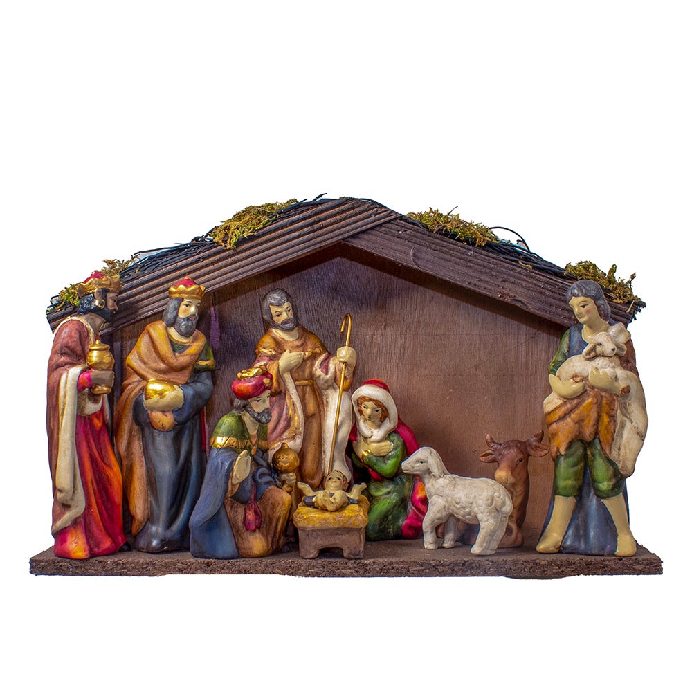 Kurt Adler 1.25-5.25-Inch Porcelain Nativity Figures With Wooden Stable, 9-Pieces N1065