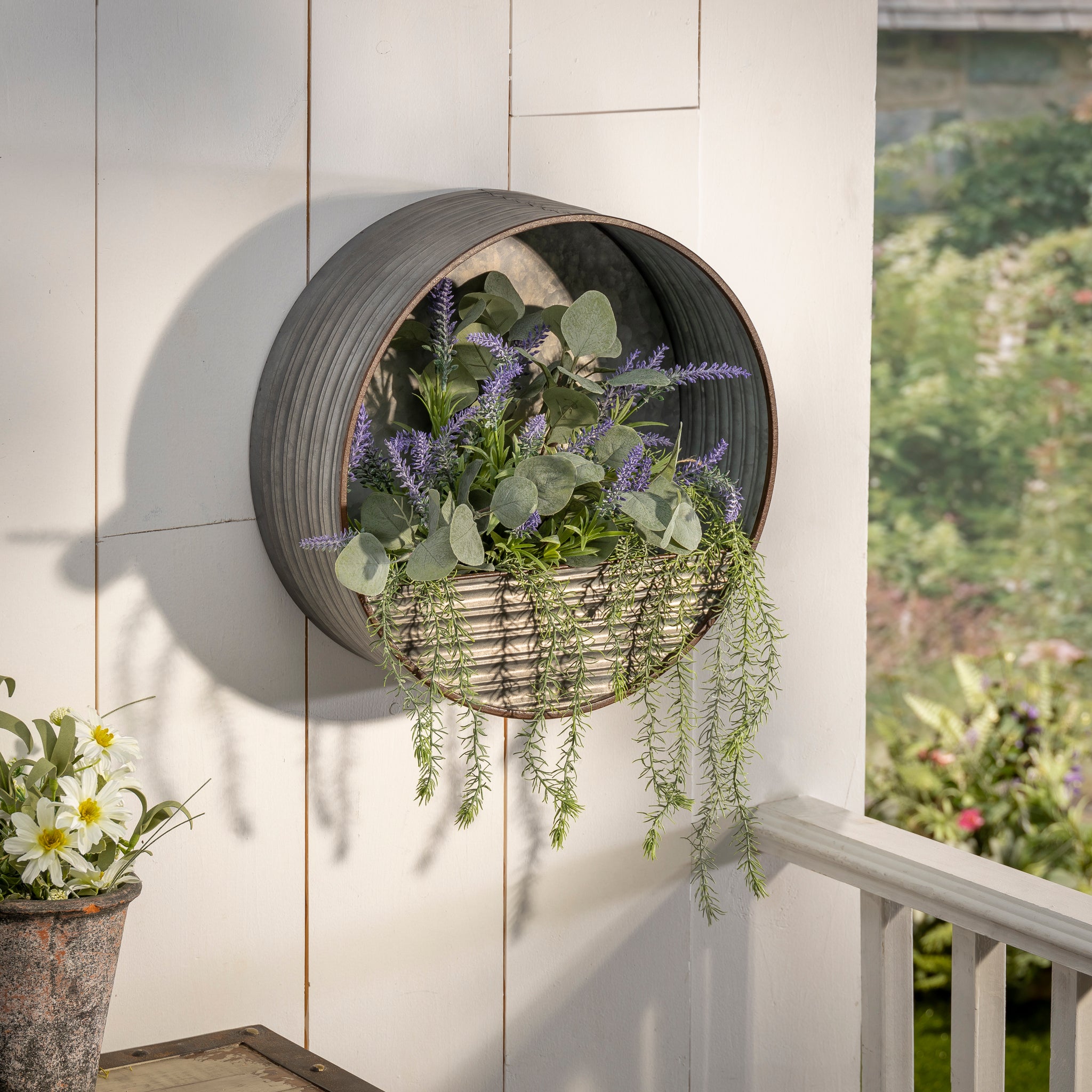 metal hanging plants Gerson 15.7" Hanging Round Galvanized Metal Wall Planter