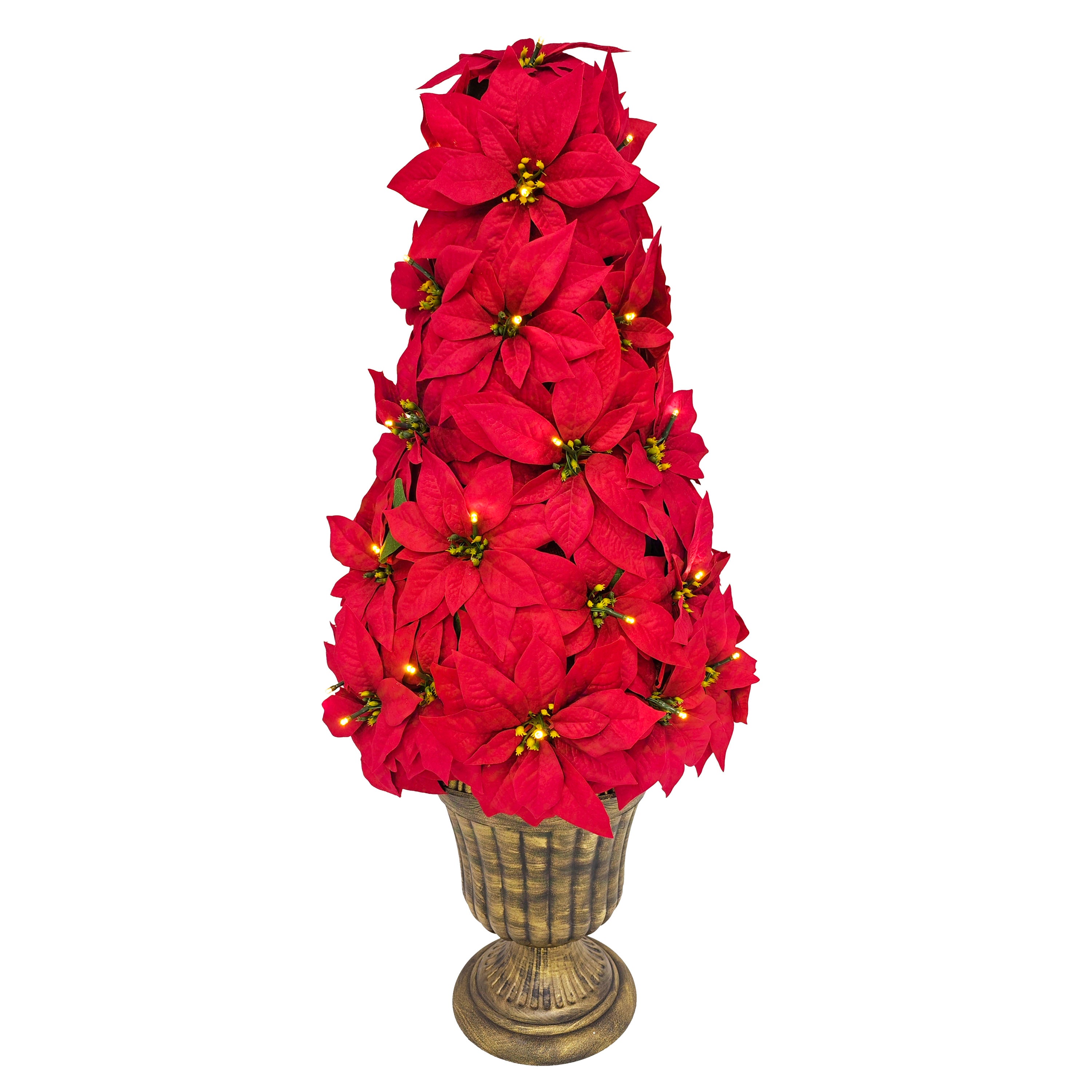 36" Pre-Lit Battery-Operated Artificial Potted Red Poinsettias 51066-ST36RDLW038A-BO
