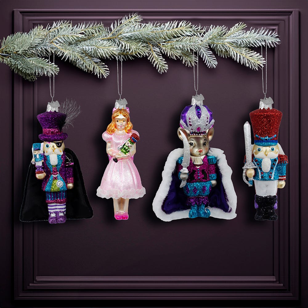 Kurt Adler 5-Inch Noble Gem Glass Nutcracker Suite Ornaments 4 Piece Set
