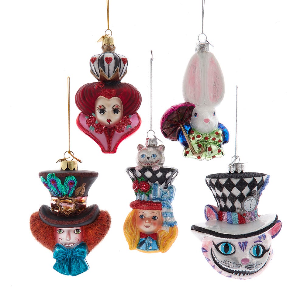 Kurt Adler 4.5-5-Inch Noble Gems Glass Alice Characters Ornaments NB1853SET