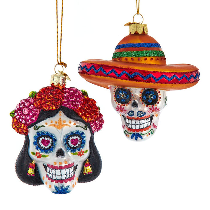 Kurt Adler 4-4.25-Inch Noble Gems Glass Day of the Dead Sugar Skull Ornament set