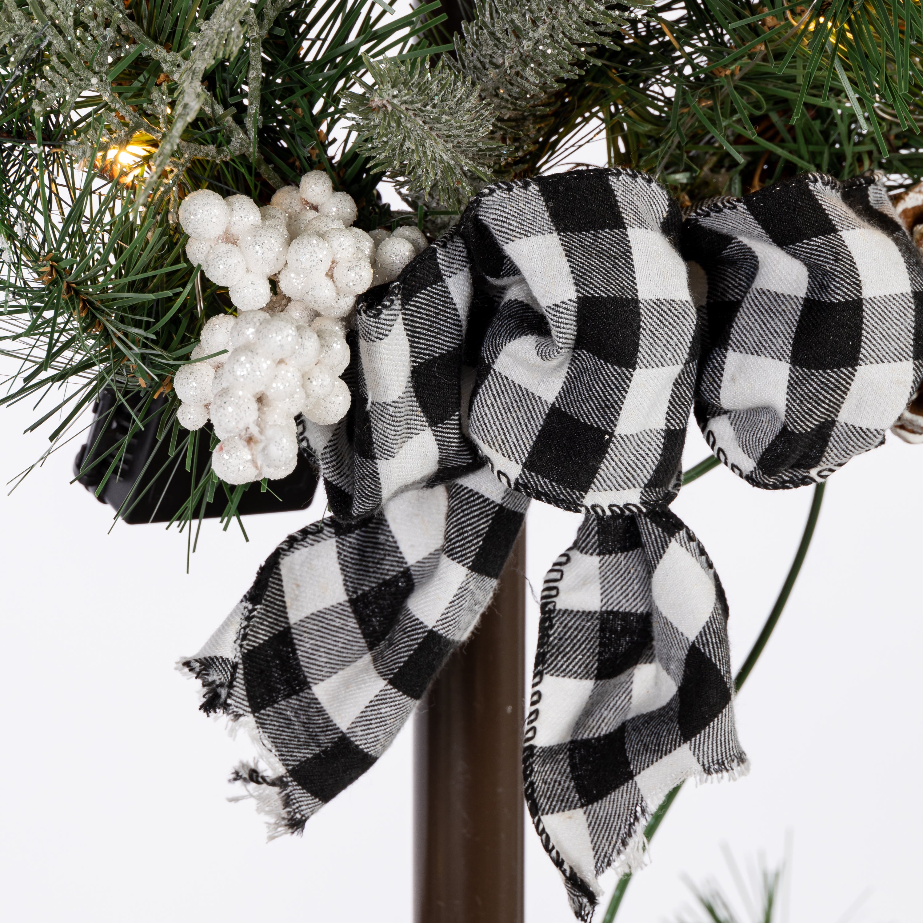 Hand detailed 4'H Battery Operated Lighted Mixed Pine Lantern Pole Porch Tree with 40 – Holiday Accent Lantern