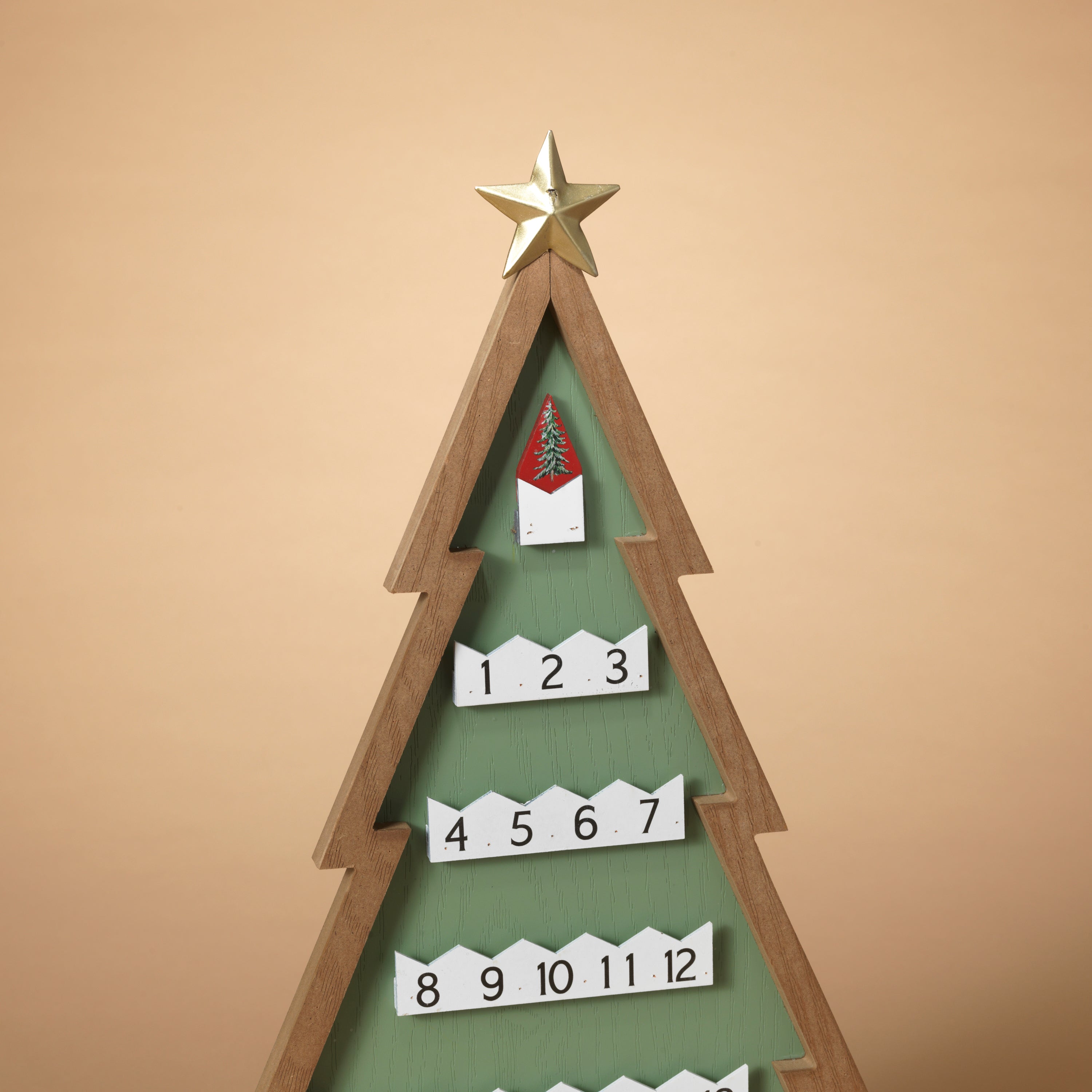 Artisanal 19.6 in H Wood Christmas Tree Countdown Calendar with Floral Accents