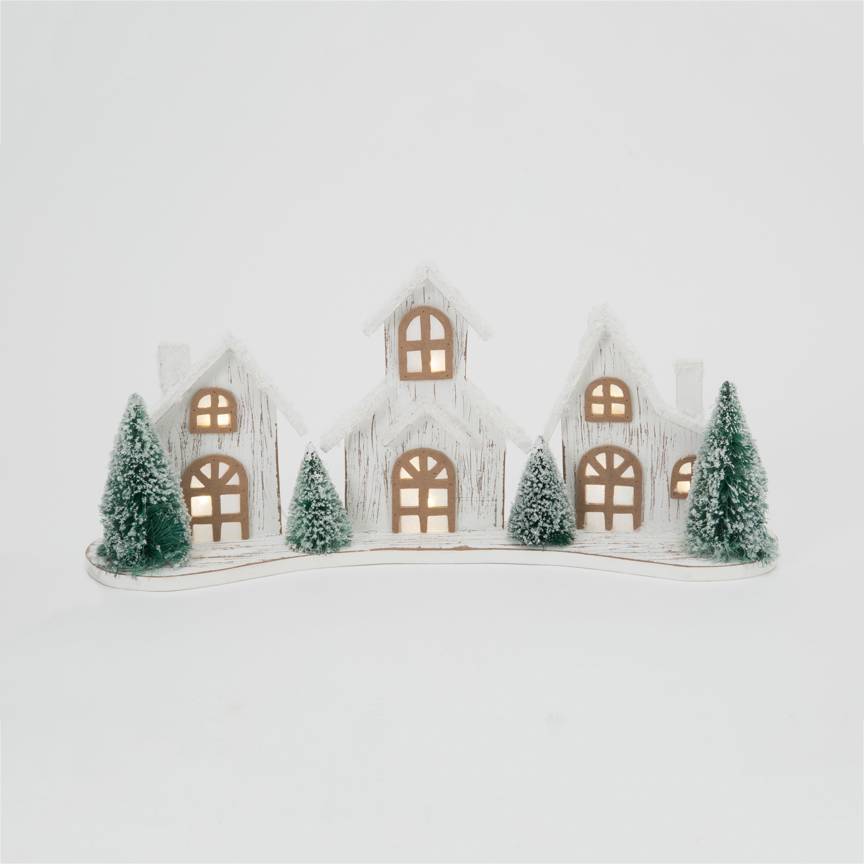 Lighted 16.7 in L Battery Operated Lighted Wood Holiday House Tabletop Decor