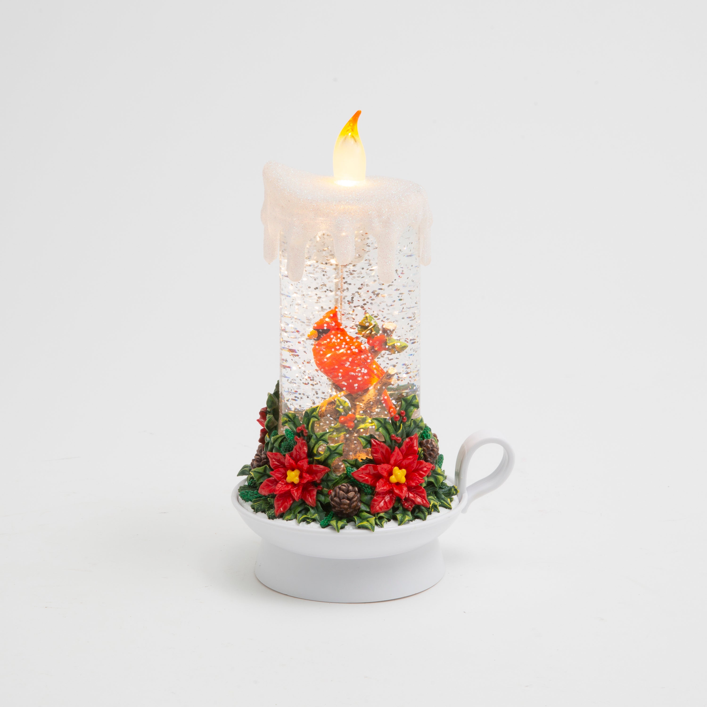 Lighted 9 in H Battery Operated Lighted Cardinal Spinning Water Globe Candle