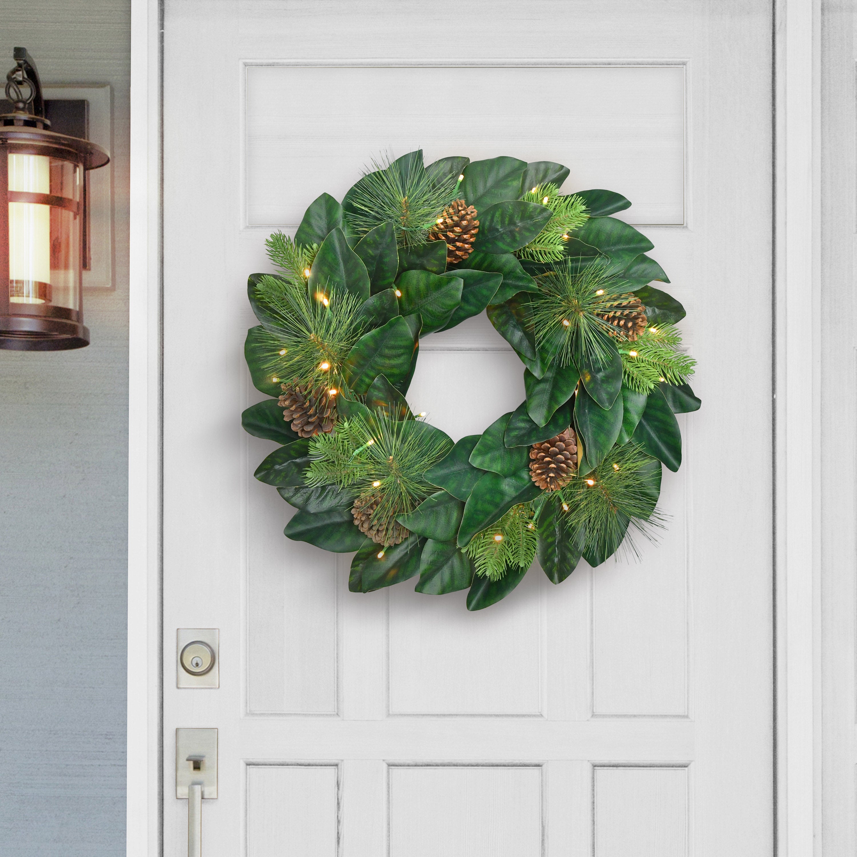 24in. Pre-lit Magnolia Wreath