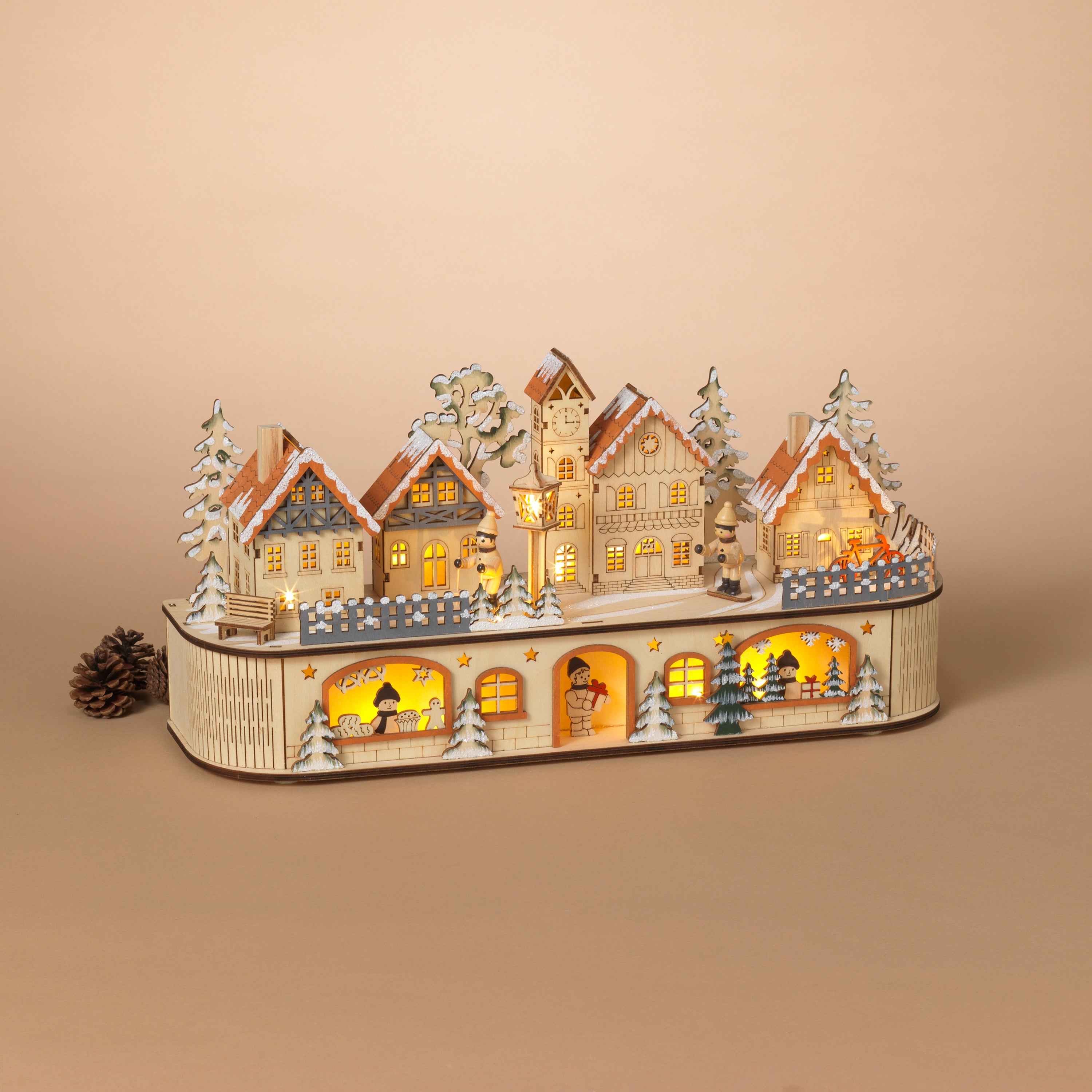 Woodland 17.72 in L Battery Operated Lighted Laser Cut Wood Holiday Village Scene 2735480EC
