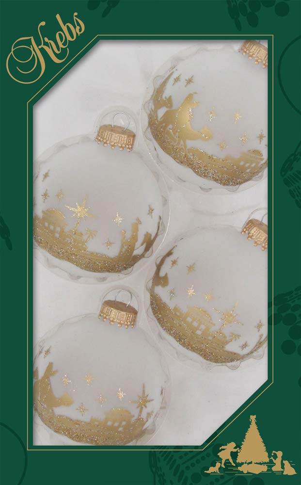 Christmas by Krebs Frost 2.63 in Gold Bethlehem Scene Glass Christmas Tree Ornaments Set of 4 #KBX72826