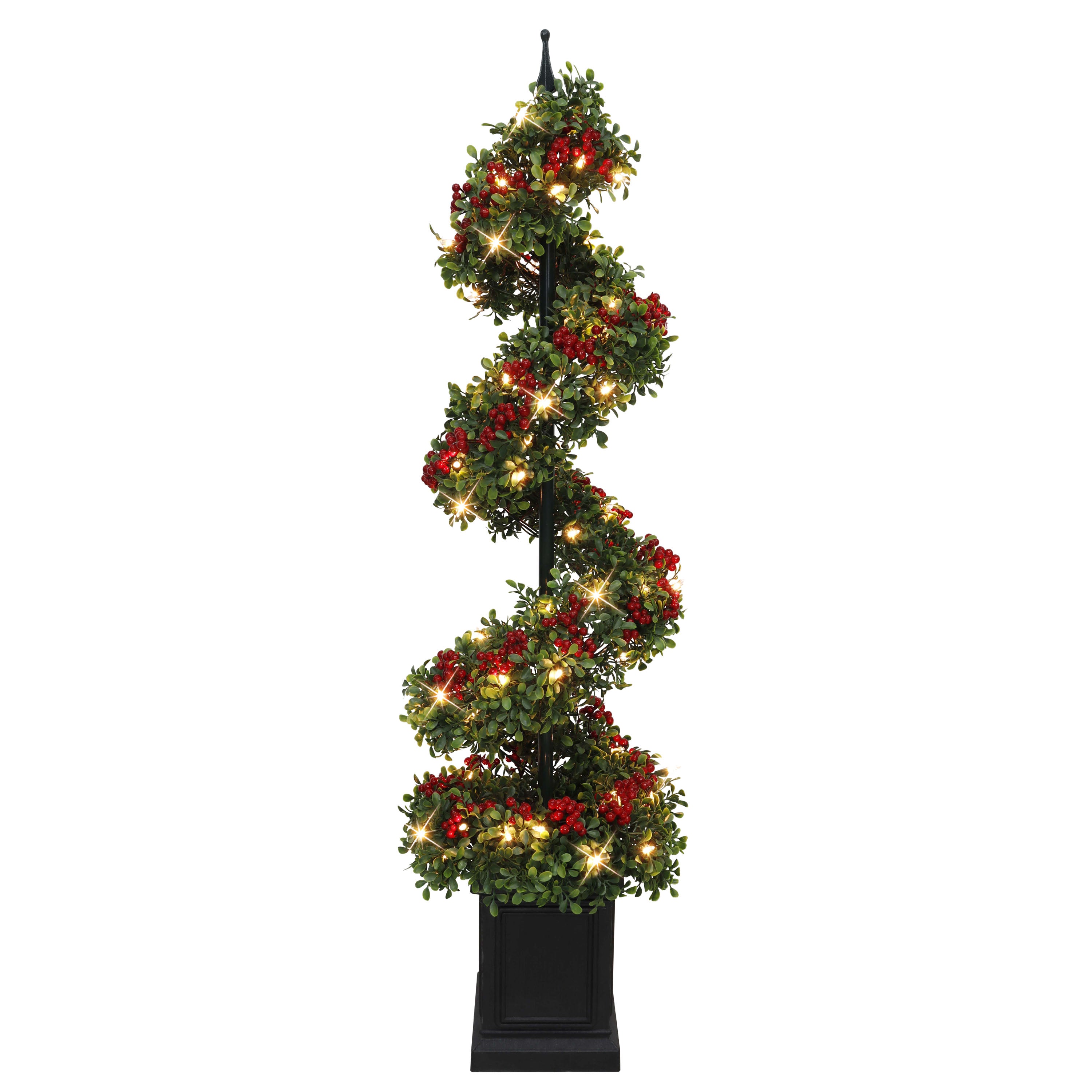 4' Pre-Lit Artificial Potted Swirl Tree Adorned with Red Berries 5891-ST40C07A