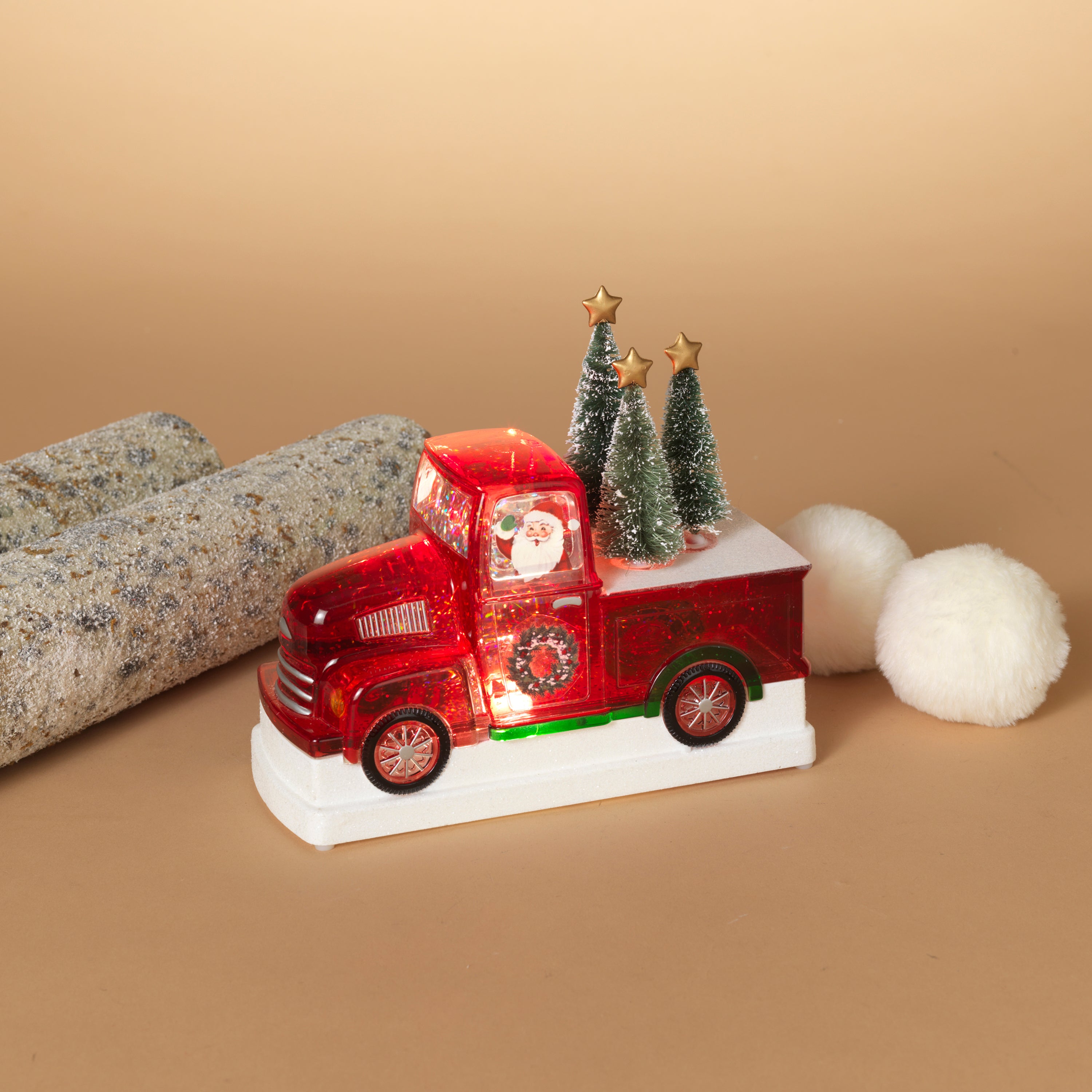 Illuminated 8.25 in L Battery Operated Lighted Spinning Water Globe Truck with Tree