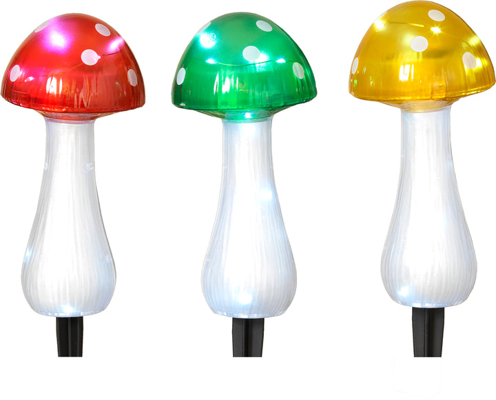 Set of 3 Solar Lighted 12.2 inch Mushroom Garden Stakes 2709770EC
