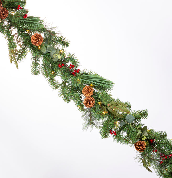 12 ft Mixed Pine Garland with Leaves, Cedar, and Needle Pine Accents #2587890LW-1