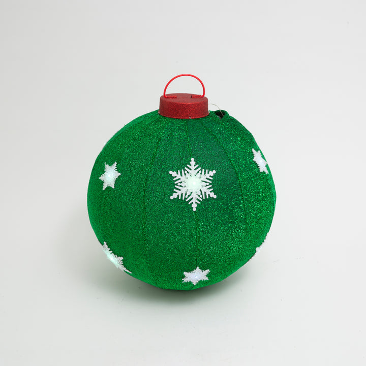 Festive 60cm Diameter Collapsible Green Ball with Snowflake Design and LED Lights #2742930EC-G