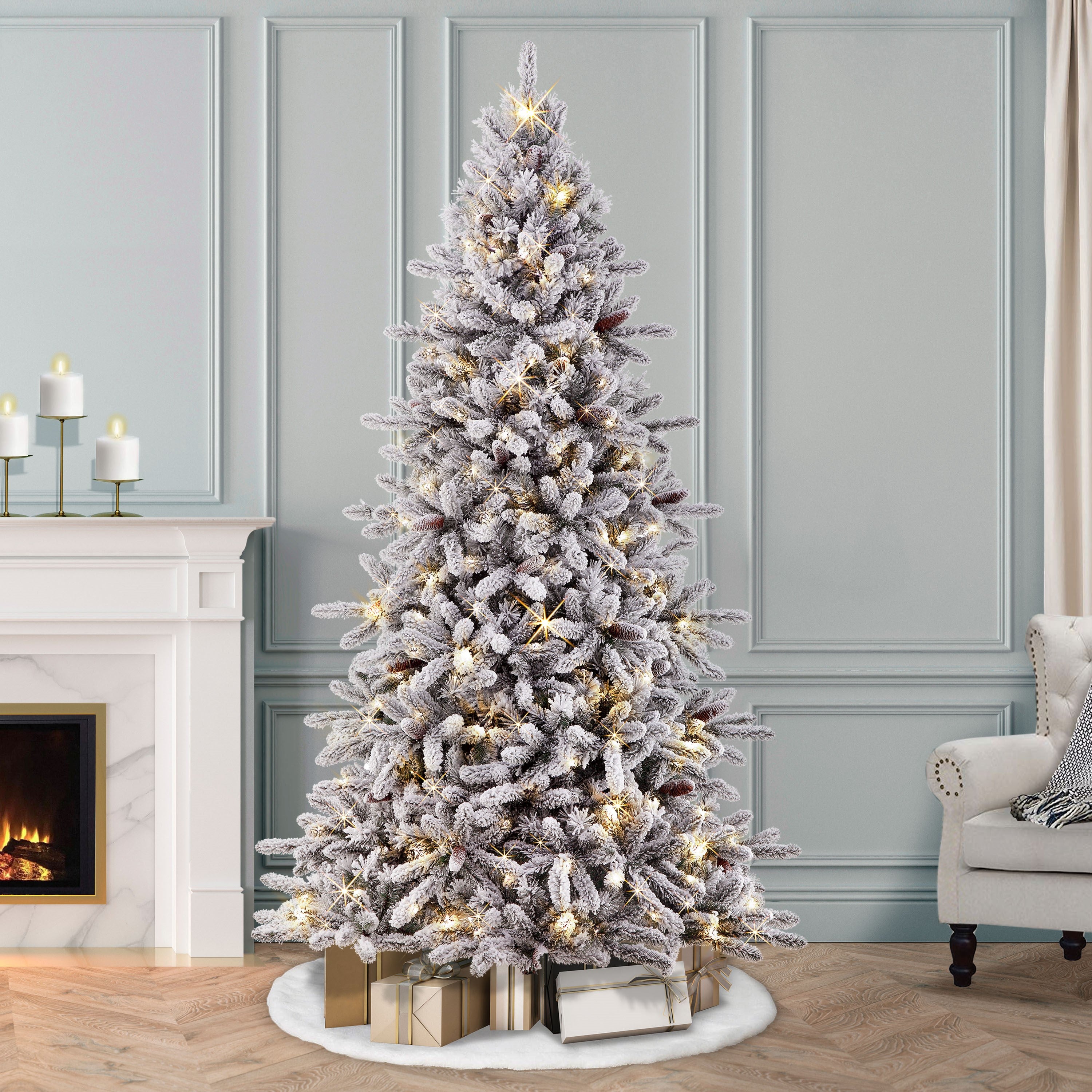 6.5ft Pre-lit Flocked ‎Bennington Fir Christmas Tree