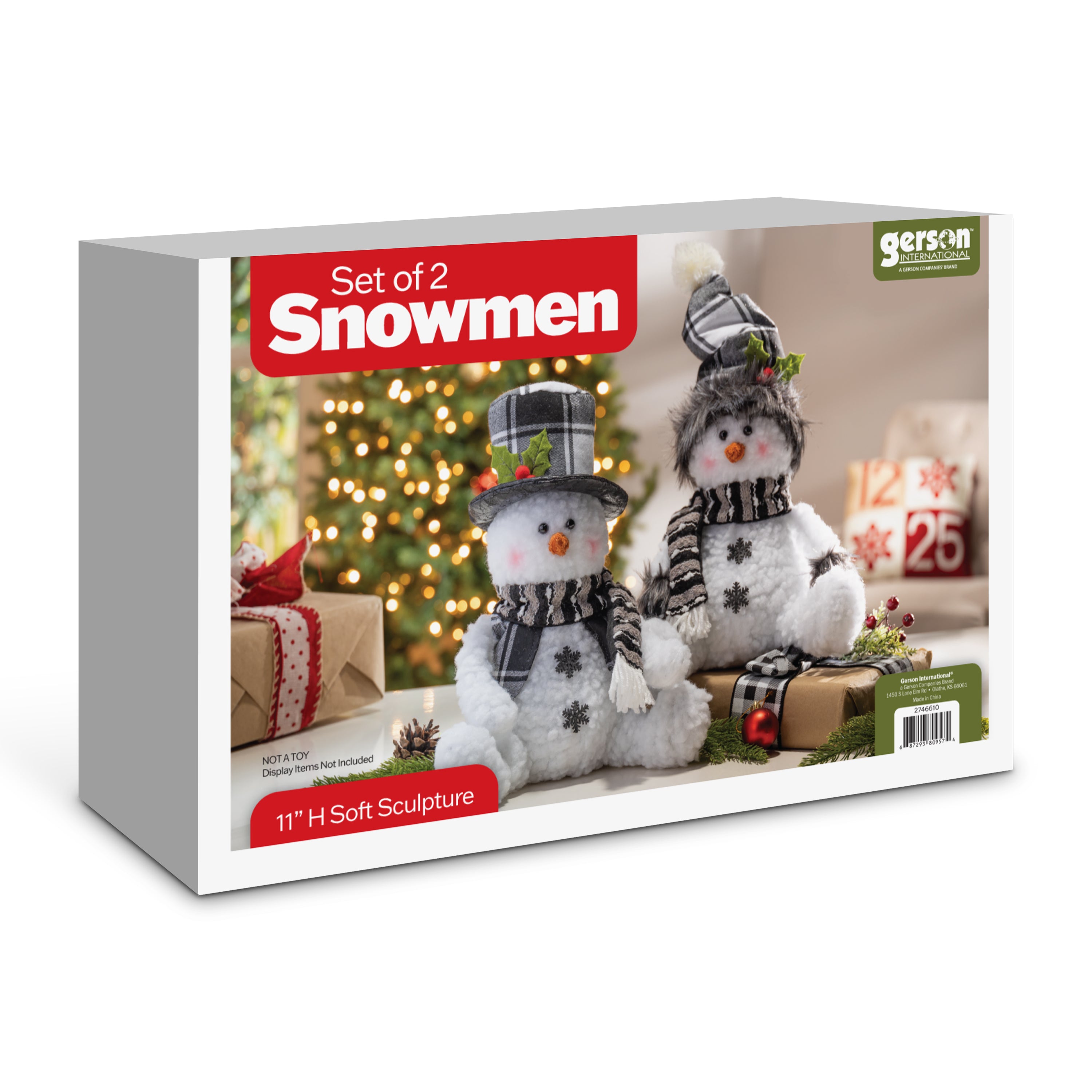 Snow dusted 11 in H Black and White Plaid Soft Sculpture Snowmen, Set of 2 2746610EC