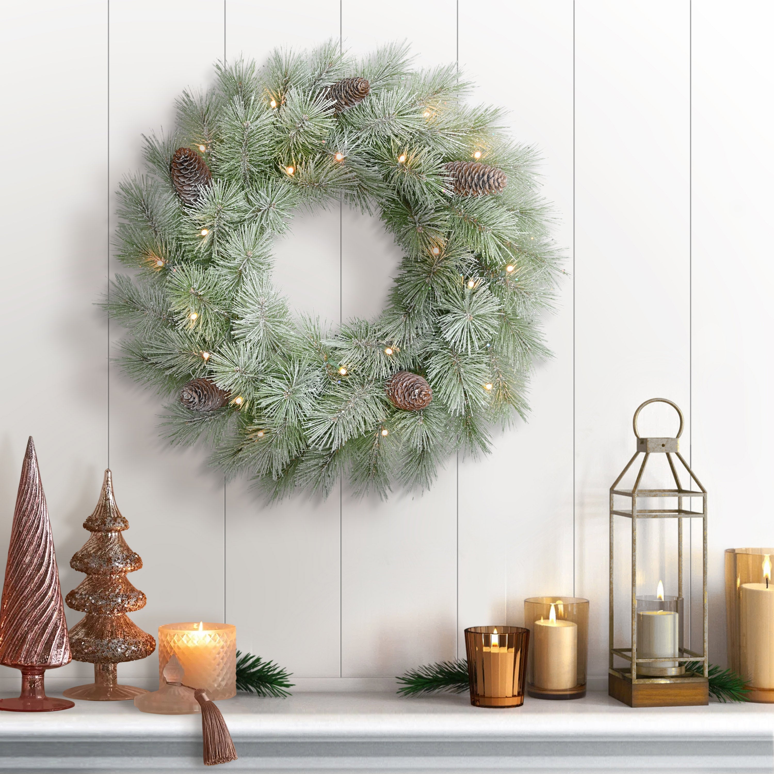 24" Pre-Lit Battery-Operated Flocked Wreath