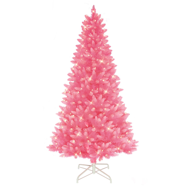 6.5 ft Pre-Lit Fashion Pink Artificial Christmas Tree with 300 UL Clear Lights Metal Stand T9612A-65C3-PK