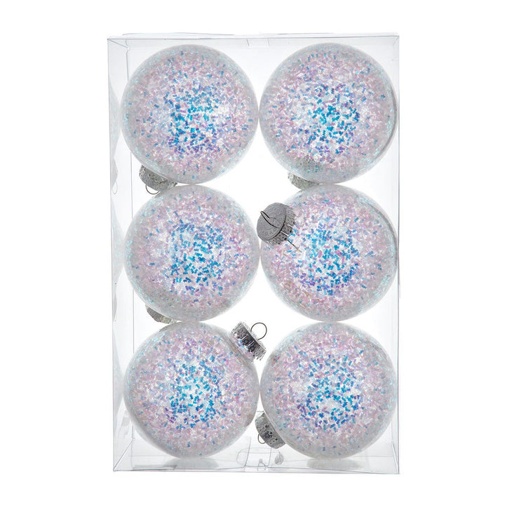 Kurt Adler 100MM 6pc Shatterproof Iridescent Glittered Ball Ornaments