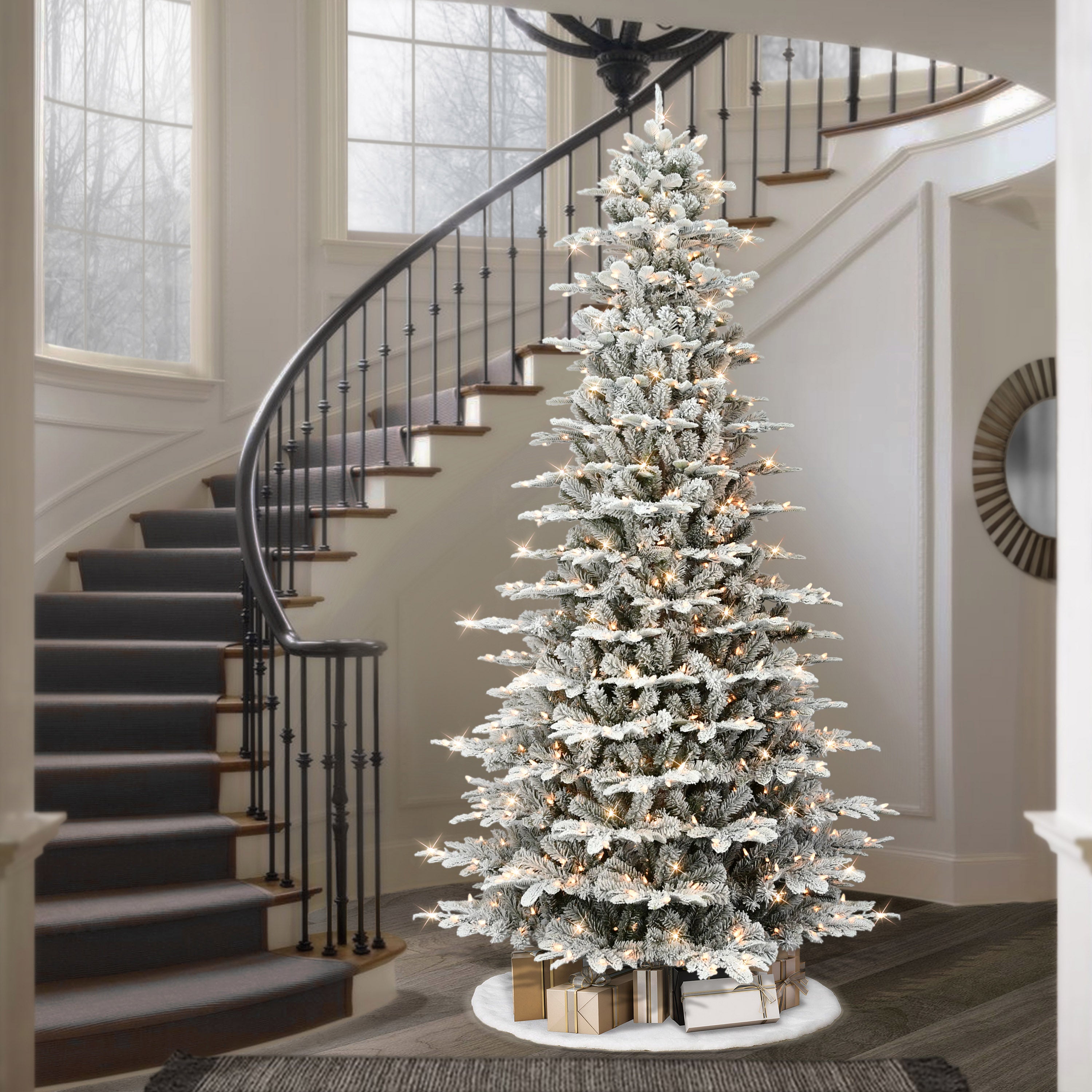 9ft Pre-lit Slim Flocked Aspen Fir Tree