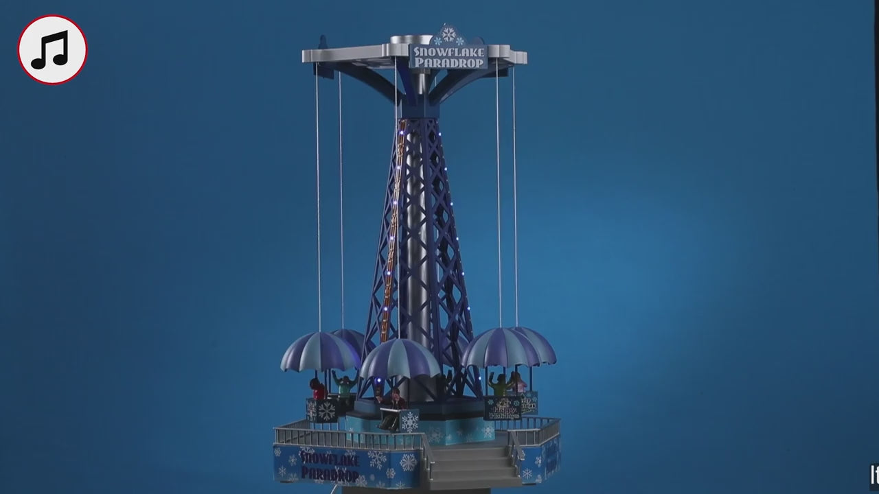 Lemax Snowflake Paradrop Animated Sights and Sounds Carnival Ride #34634